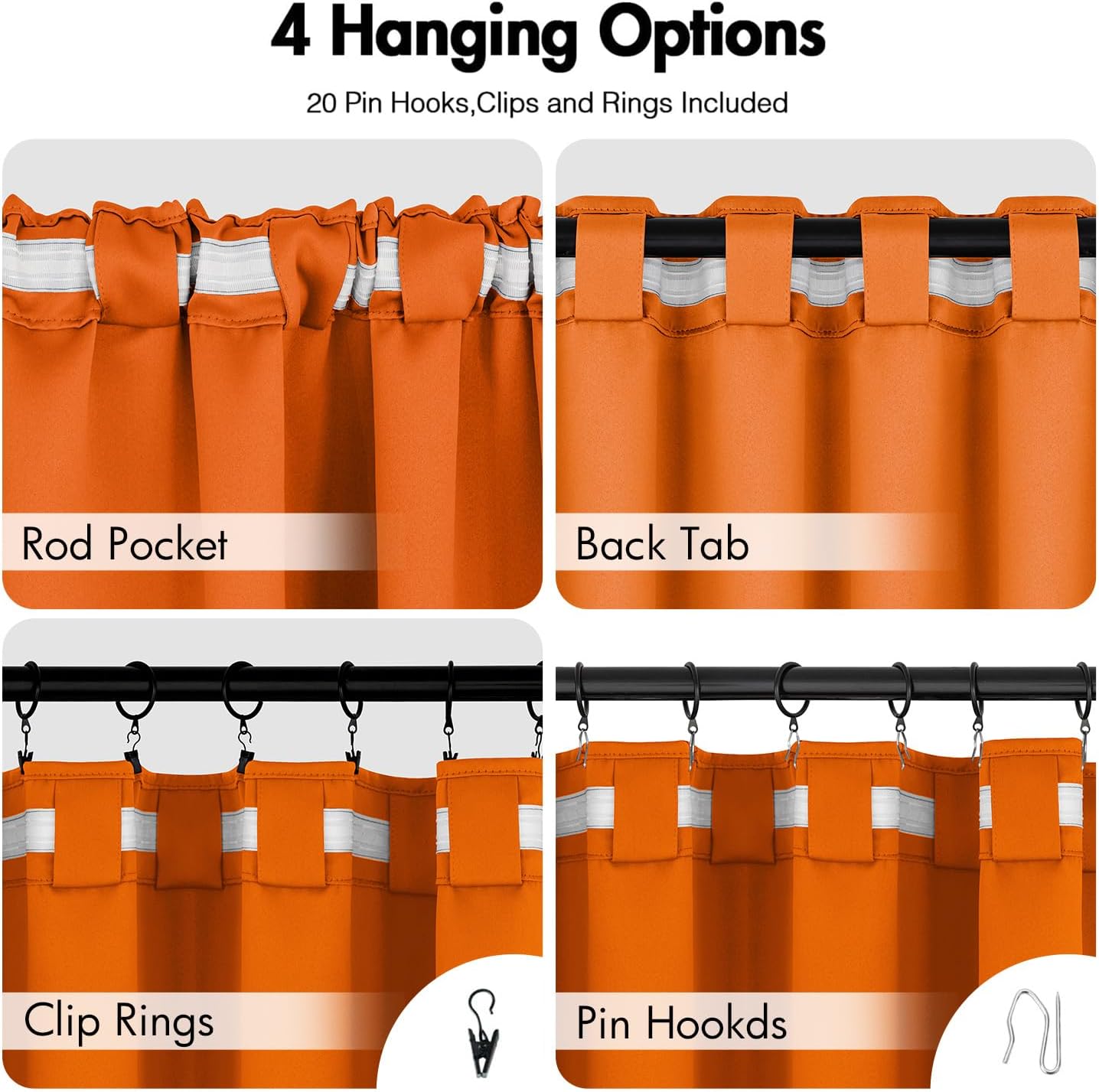 ANRODUO Back Tab Blackout Curtains for Bedroom Living Room, Rod Pocket Pinch Pleated Thermal Insulated Room Darkening Curtains 84 Inches Long 2 Panels, Orange, 42 x 84 Inch
