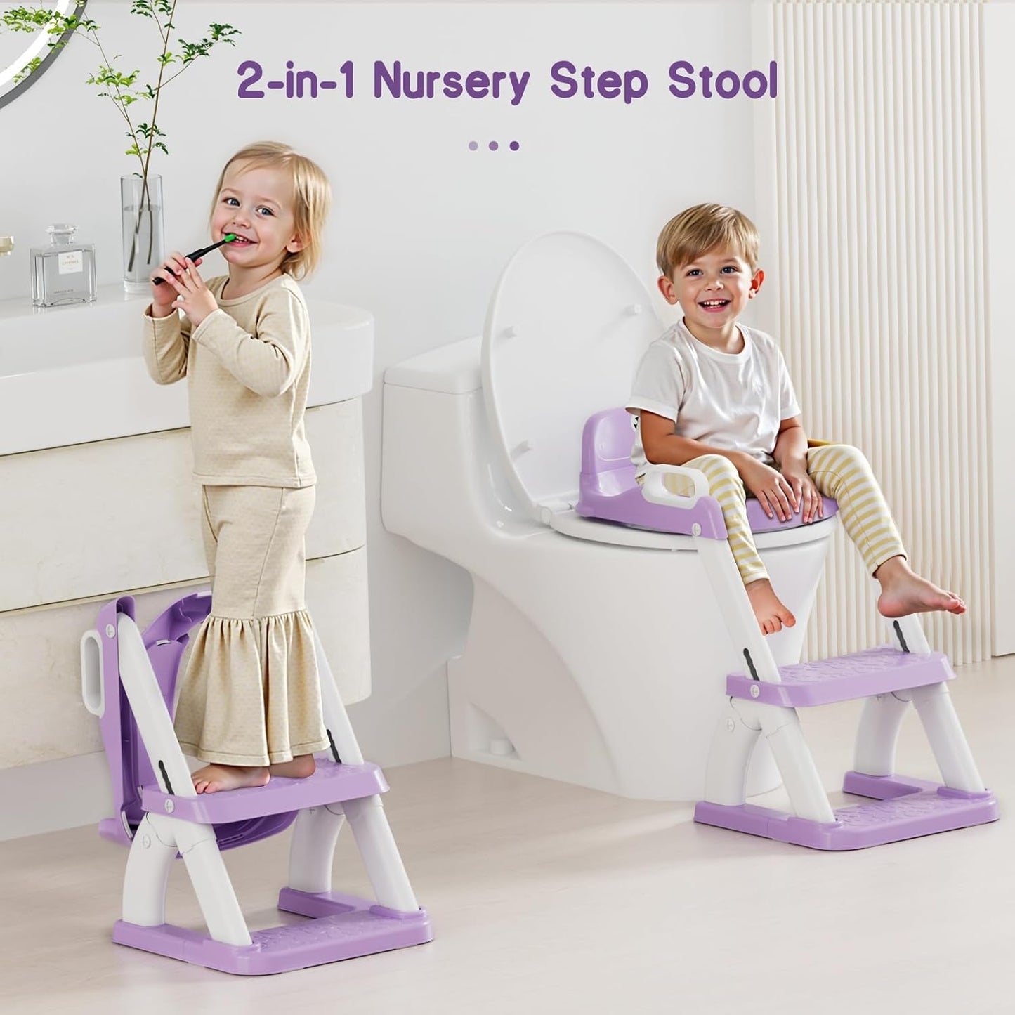Potty Training Seat, Toddler Toilet Seat for Kids Boys Girls, 2 in 1 Potty Training Toilet for Kids, Splash Guard Anti-Slip Pad Step Stool, Adjust High Potty Chair for Toddler Kid Boys Girls