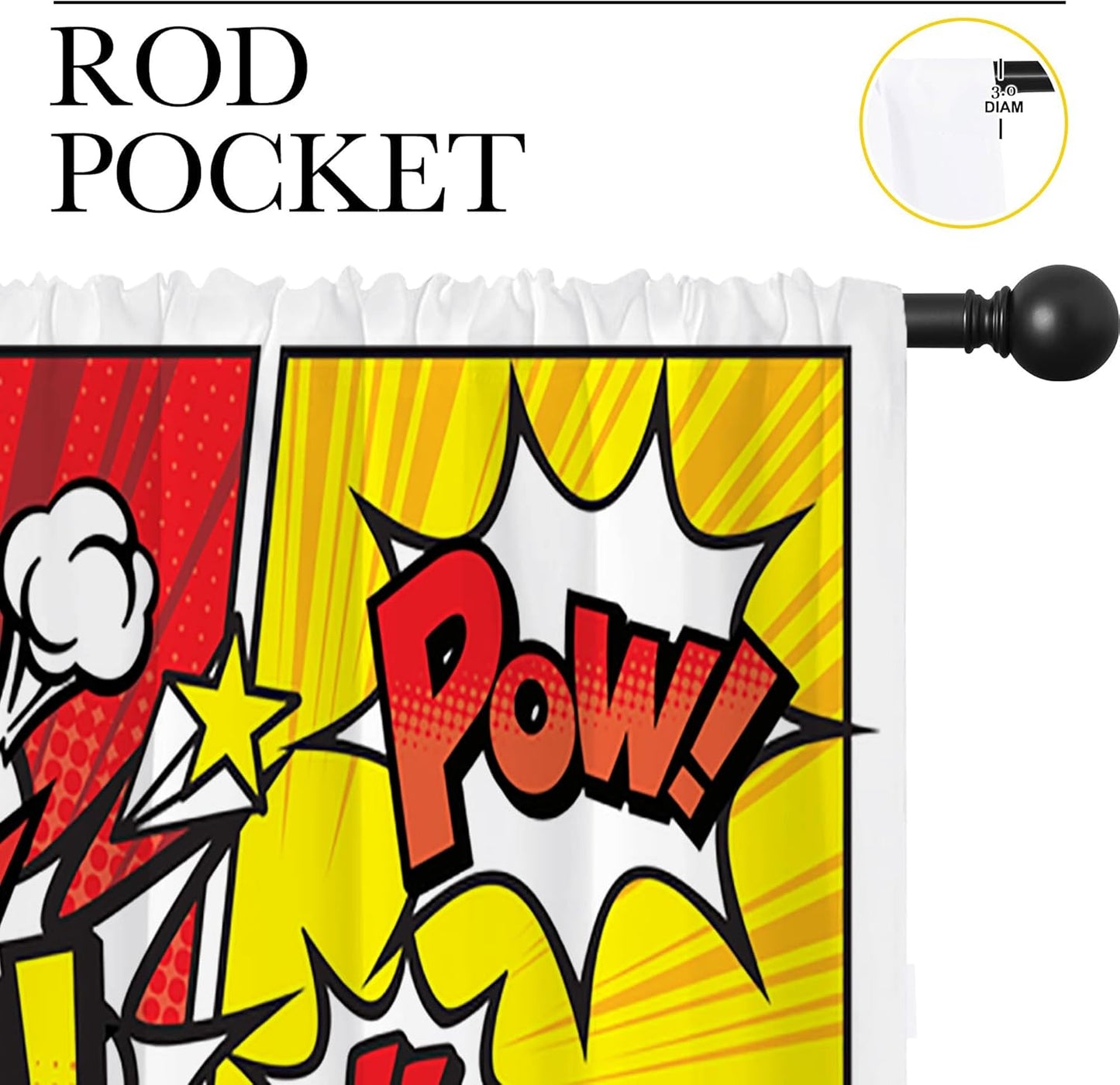 Superhero City Wars Explosion Rod Pocket Blackout Curtains for Boy Girl Bedroom, Colorful Comics Ar Thermal Insulated Home Window Drapes for Living Room Darkening, 72x63 inch