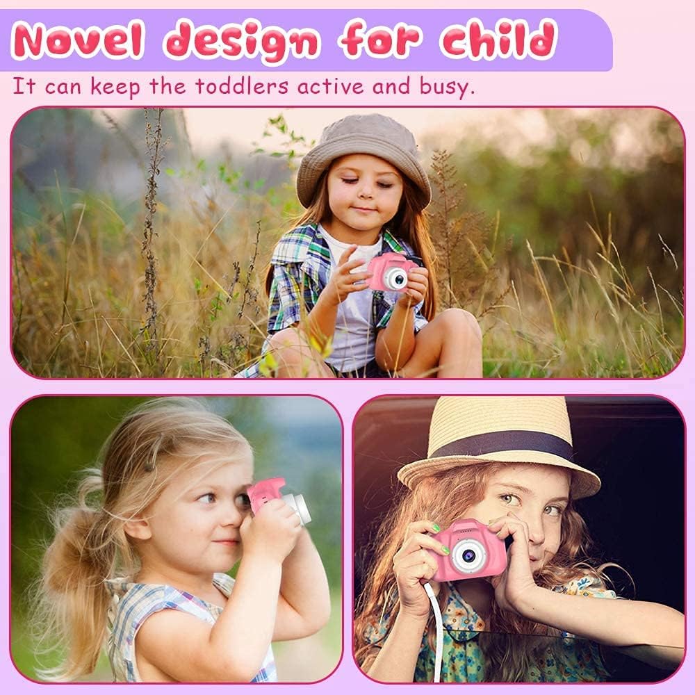 Upgrade Kids Selfie Camera, Christmas Birthday Gifts for Girls Age 3-9, HD Digital Video Cameras for Toddler, Portable Toy for 3 4 5 6 7 8 Year Old Girl with 32GB SD Card (Pink