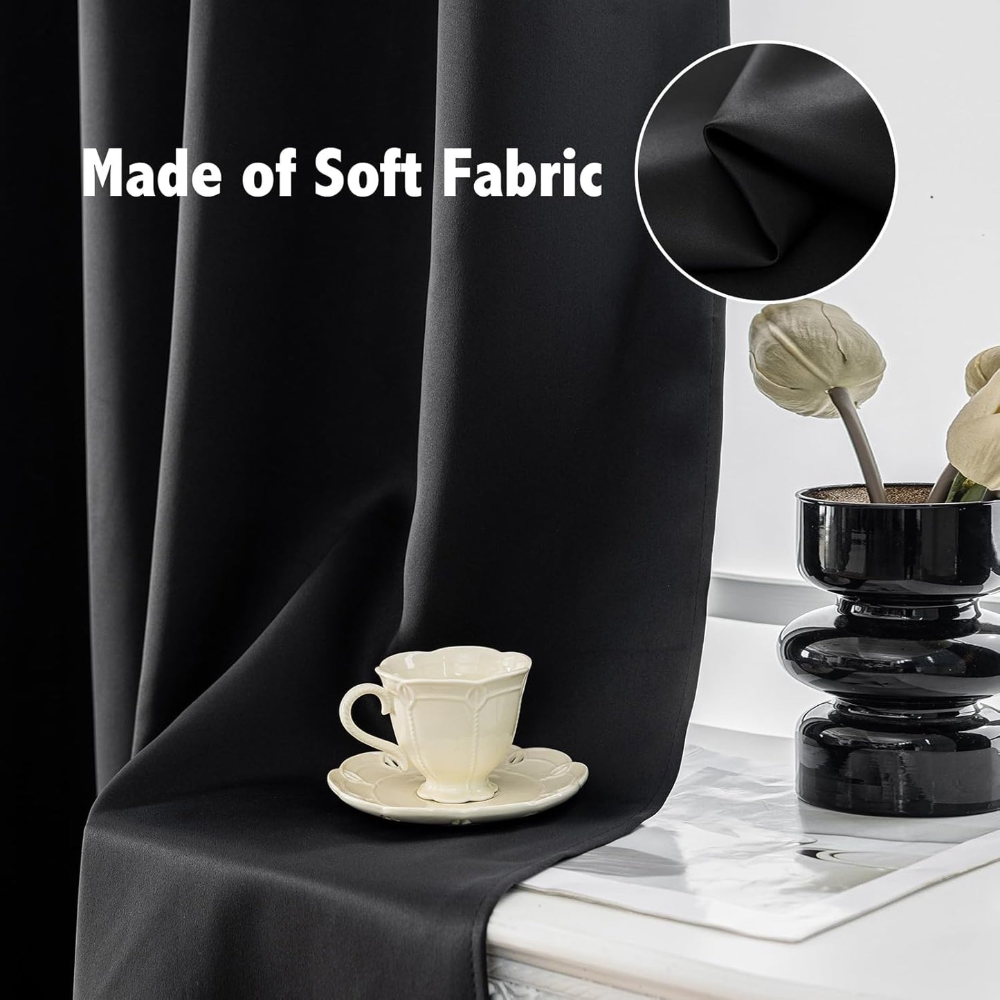 Anytime 100% Blackout Curtain Set, Thermal Insulated & Energy Efficiency Window Draperies for Guest Room, Full Shading Panels for Shift Worker and Light Sleepers（Black, 2 Panels, 42W x 54L）
