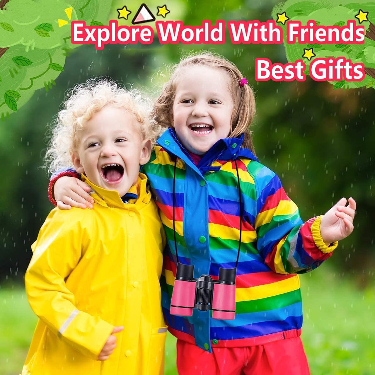 Kids Binoculars Best Gifts for 3-12 Years Boys Girls High-Resolution Optics Shockproof Mini Compact Binocuolar Toys Folding Small Telescope for Bird Watching Camping Outdoor Play