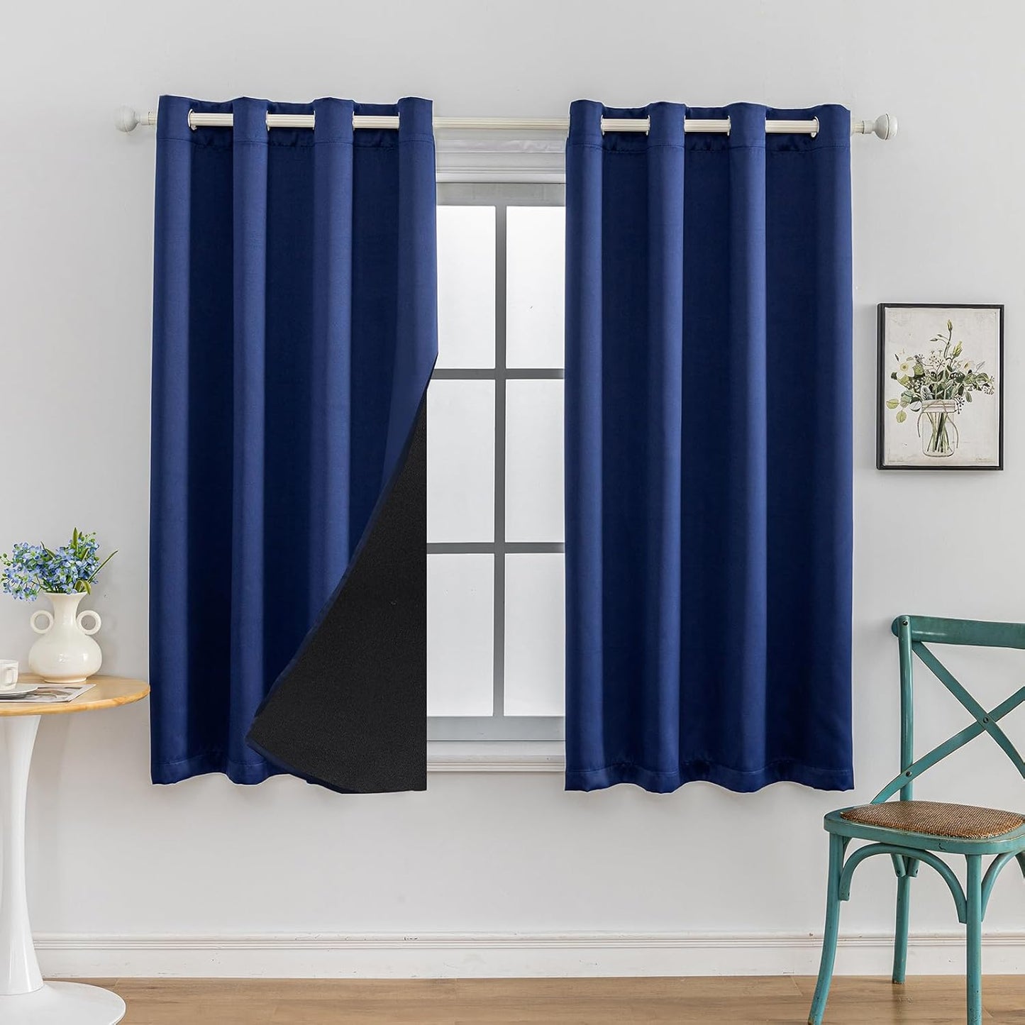 Anytime 100% Blackout Curtain Set, Thermal Insulated & Energy Efficiency Window Draperies for Guest Room, Full Shading Panels for Shift Worker and Light Sleepers（Navy Blue, 2 Panels, 52W x 54L）