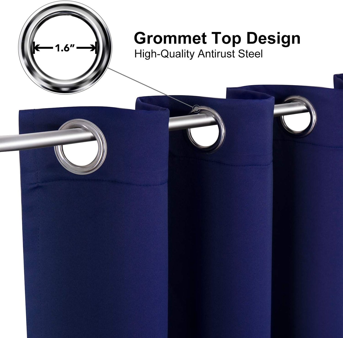 ChrisDowa Grommet Blackout Curtains for Bedroom and Living Room - 2 Panels Set Thermal Insulated Room Darkening Curtains (Navy Blue, 42W x 63L)