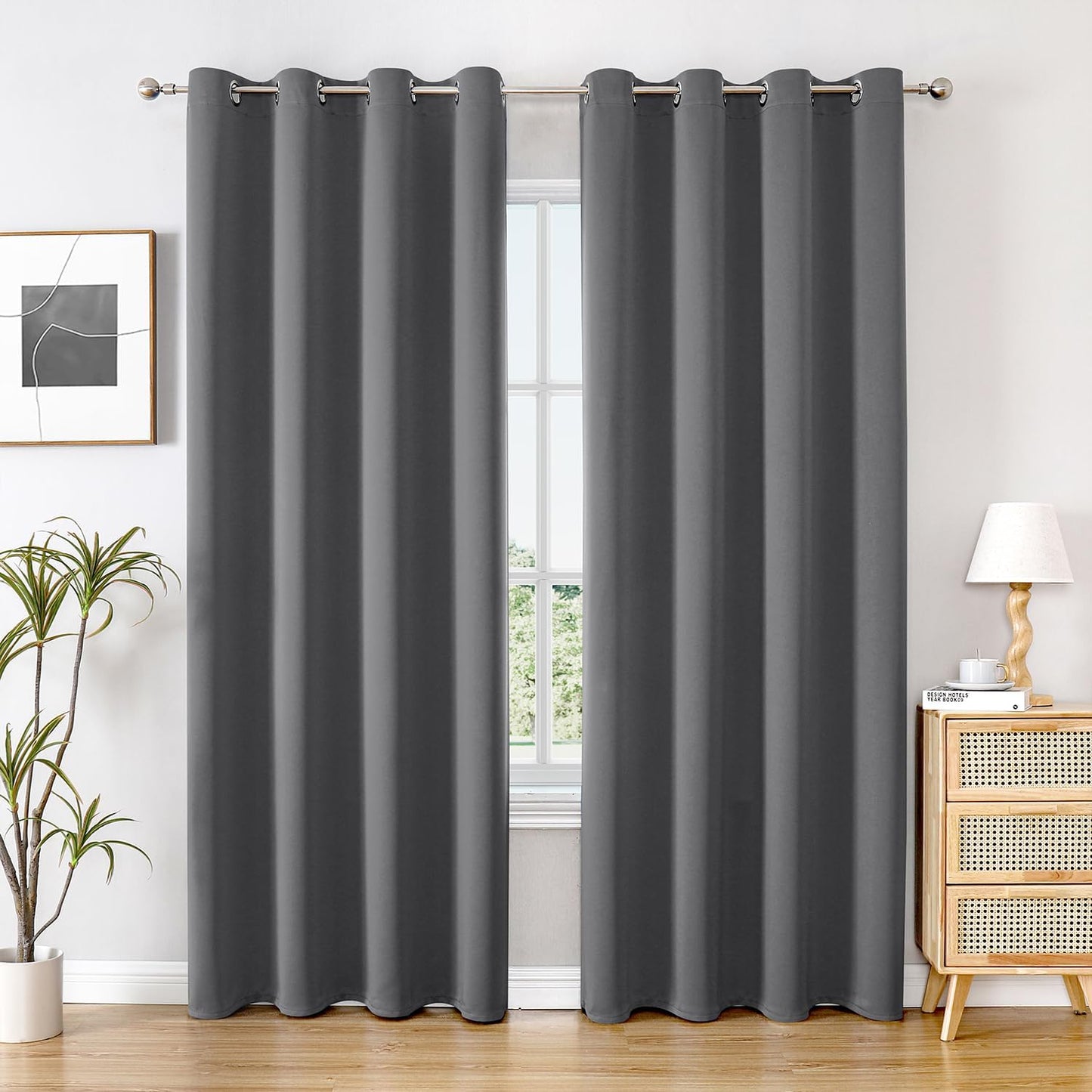 ChrisDowa Blackout Curtains 95 inches Long for Bedroom - 2 Panels Set Grommet Thermal Insulated Room Darkening Curtains for Living Room (Grey, 52 x 95 Inch)
