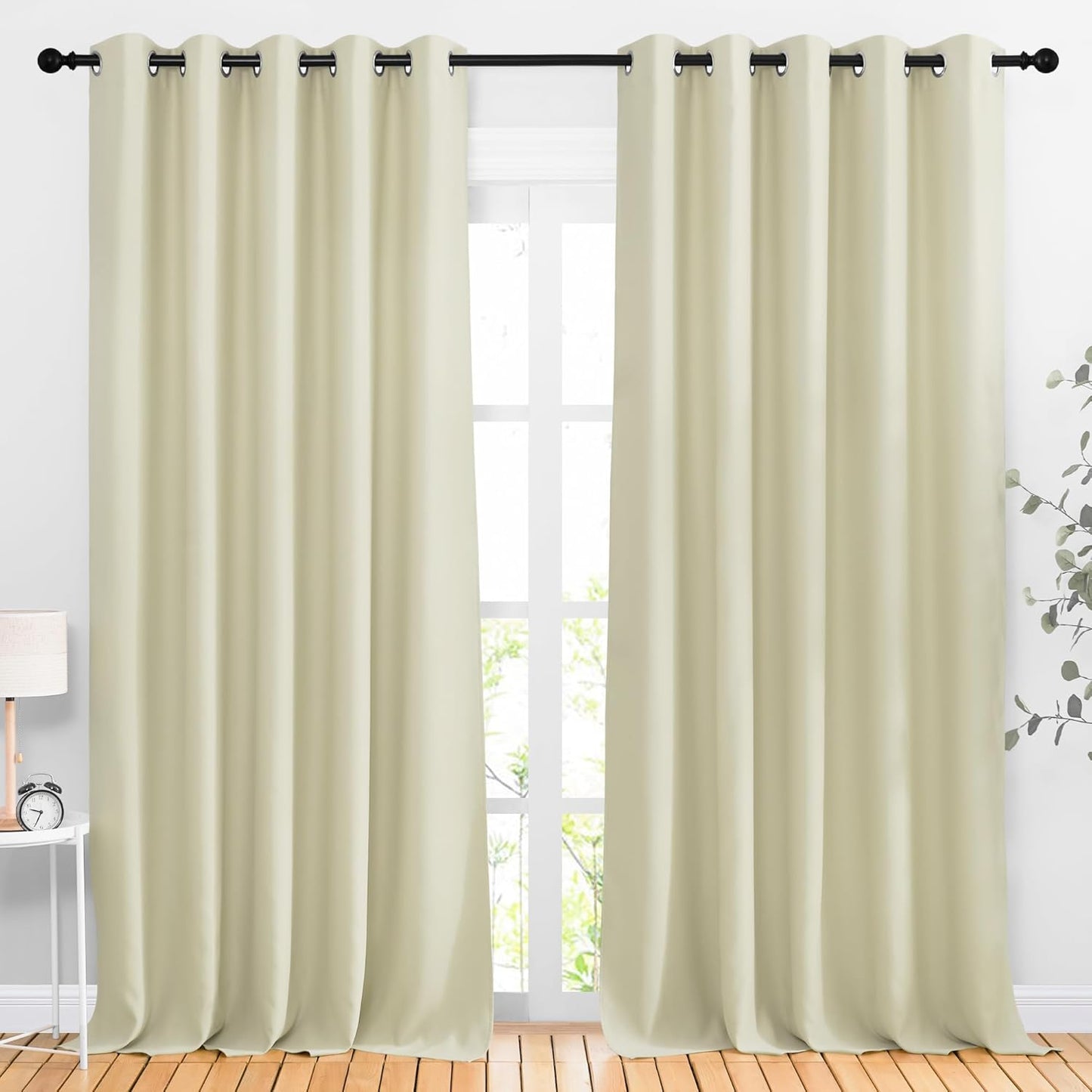NICETOWN Room Darkening Beige Curtains 102 inches Long 2 Panels, Grommet Thermal Curtains Light & Sound Reducing Window Treatments for Living Room/Bedroom, W66 x L102