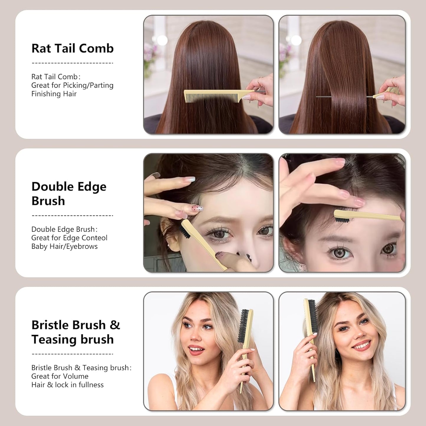 Curl Defining Brush, Curly Hair Brush, Slick Back Hair Brush, For Combing and Shaping Curls in All Hairstyles to Reduce Pulling (Beige)
