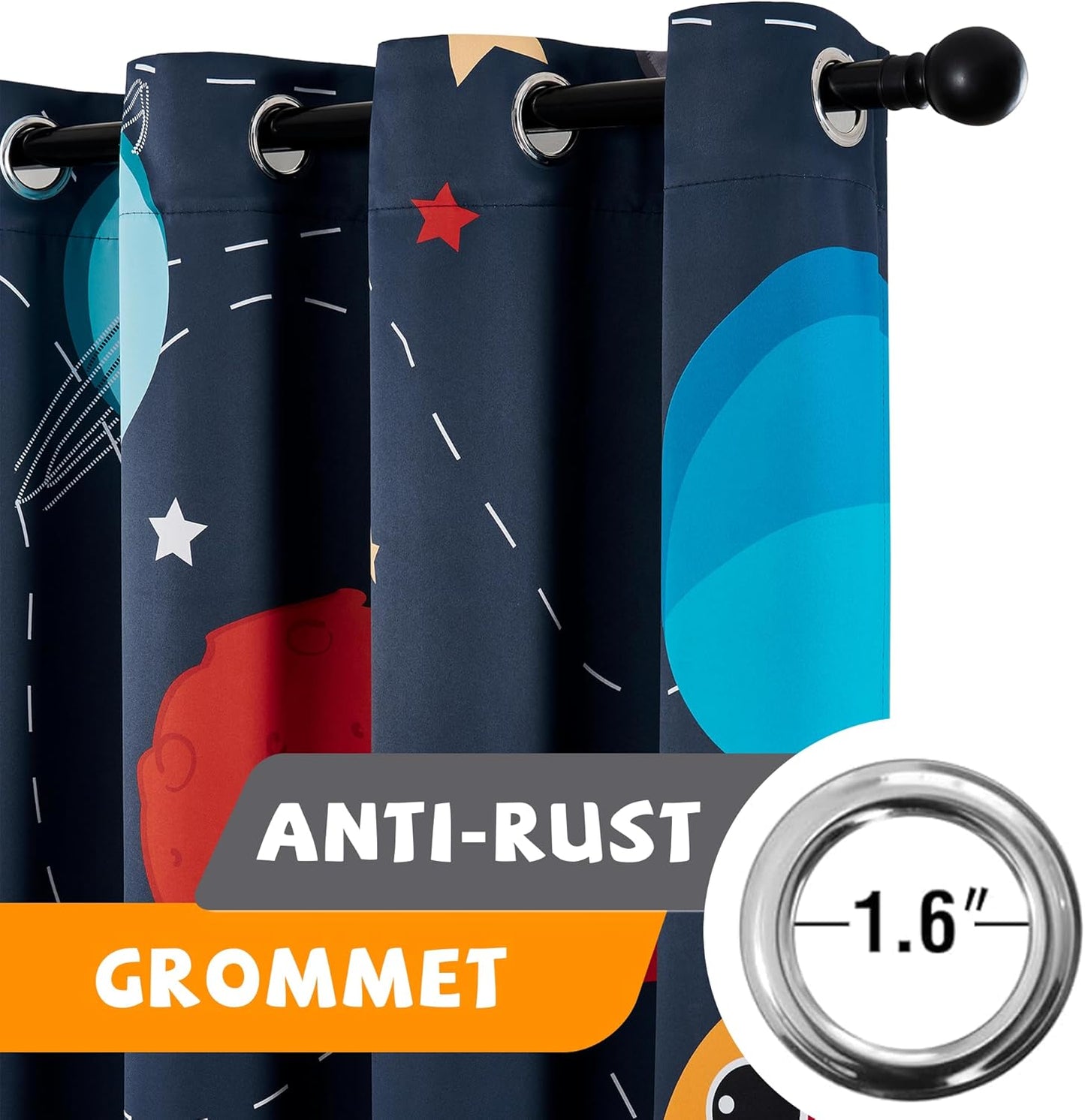 Kids Space Themed Blackout Curtains - 100% Blackout Perfect for Bedroom, Spark Kids Imagination with Vibrant Cosmos Designs, Noise Reduction, Thermal Insulated, (2 Panels W52×L63)