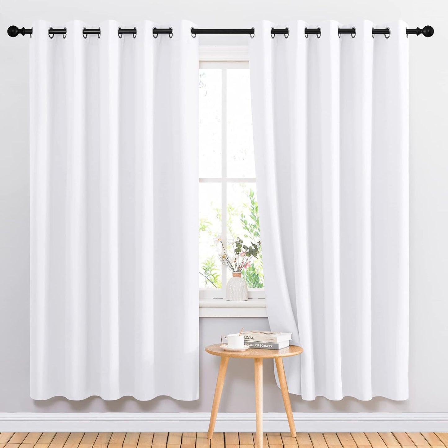 NICETOWN White Window Draperies and Curtains - Home Fashion Grommet Top Drape Panels for Bedroom (Set of 2, 66 by 72 Inch, White)