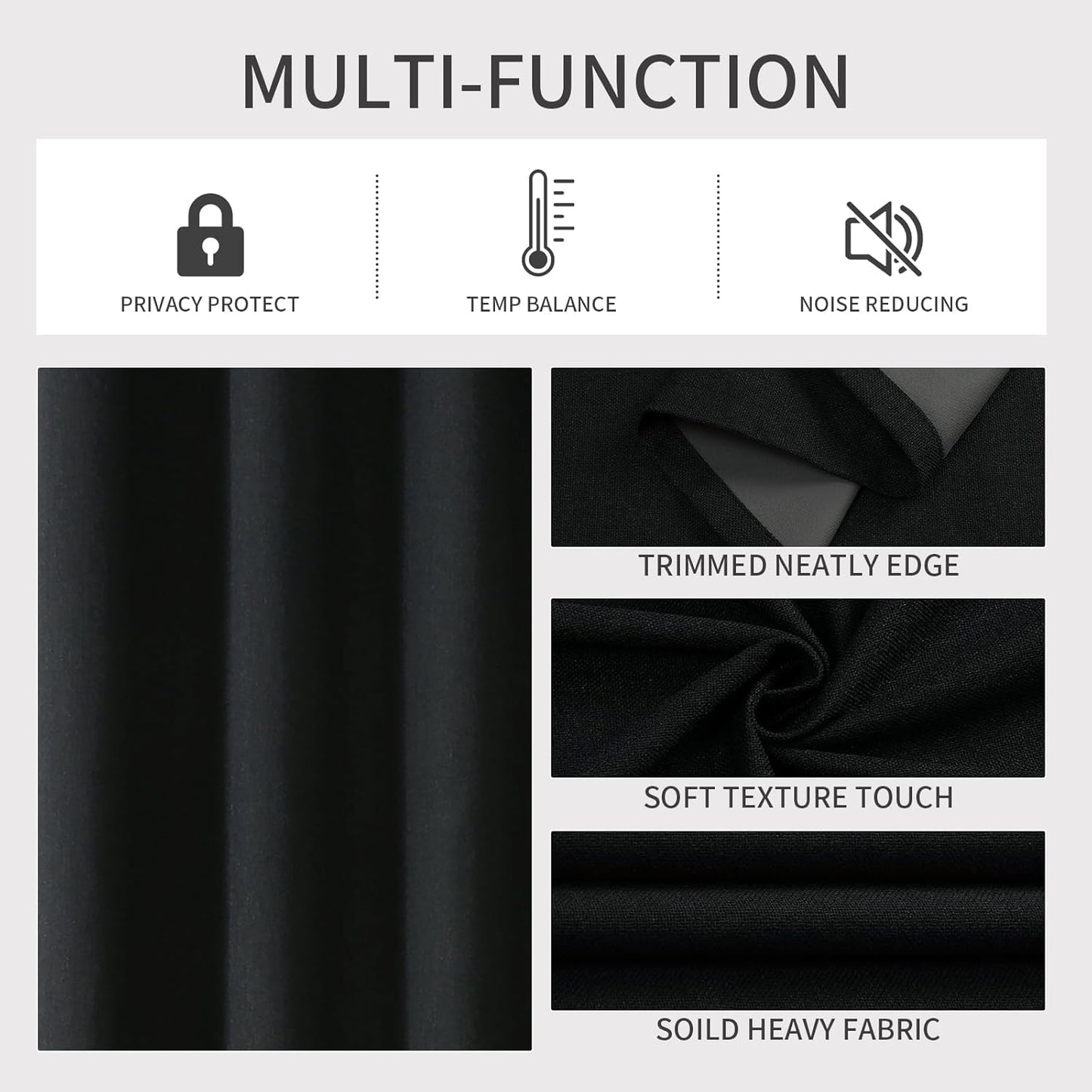 Joydeco Blackout Curtains 96 Inches Long 2 Panels Burg, Room Darkening Curtains for Bedroom, 100% Black Out Textured Thermal Drapes Privacy Protection 2 Panels Set(W52 x L96 Inch, Black)