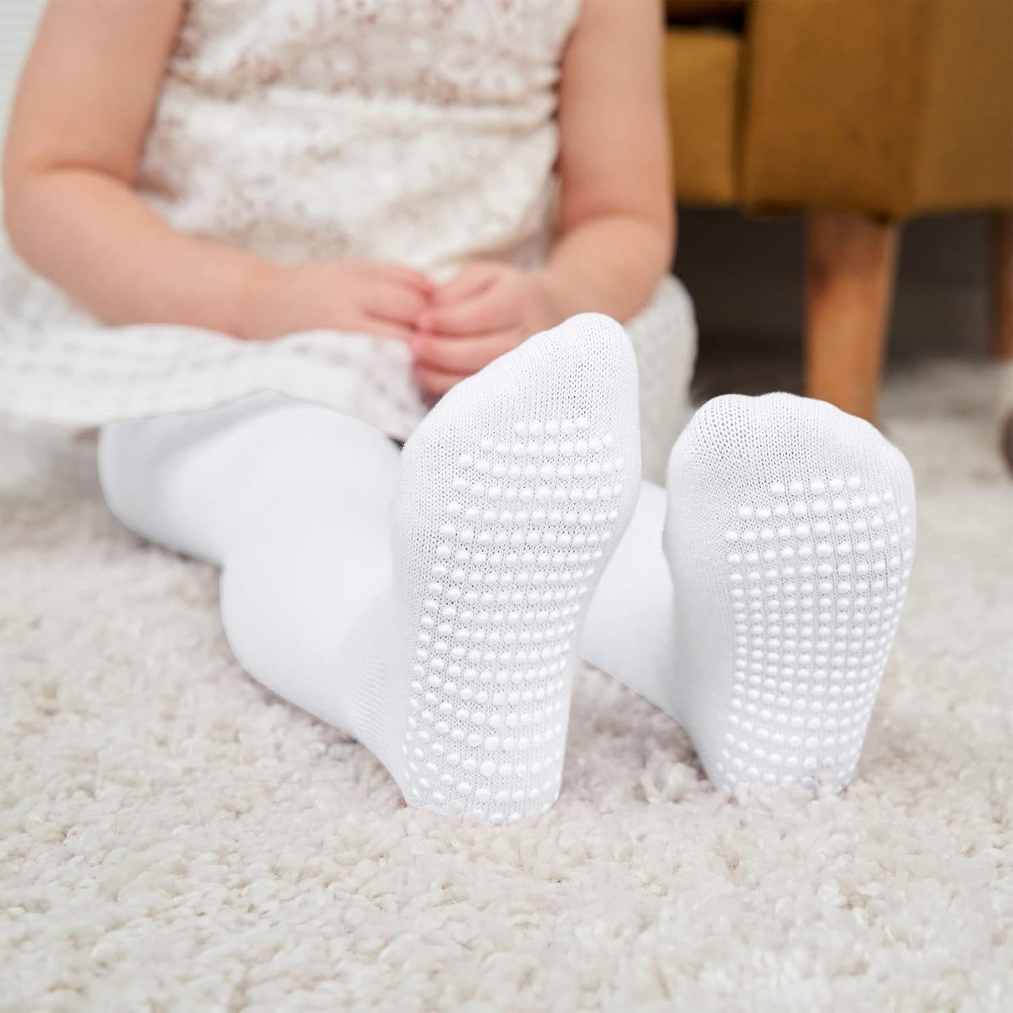 Zando Baby Girls Tights Cozy Cotton Infant Non Slip Grip Leggings Toddler Solid Knit Pantyhose Warm Newborn Stockings