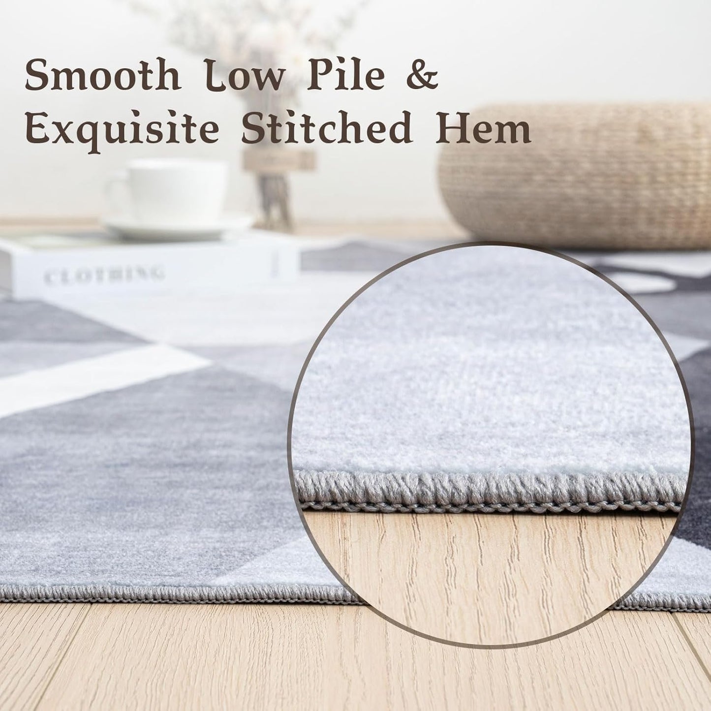 HOMFINE Washable Modern Area Rug - Geometric Style 4x6 Rugs for Living Room, Bedroom, Machine Washable Rug Soft Non Slip Non Shedding Area Rug - Grey, 4'x6'