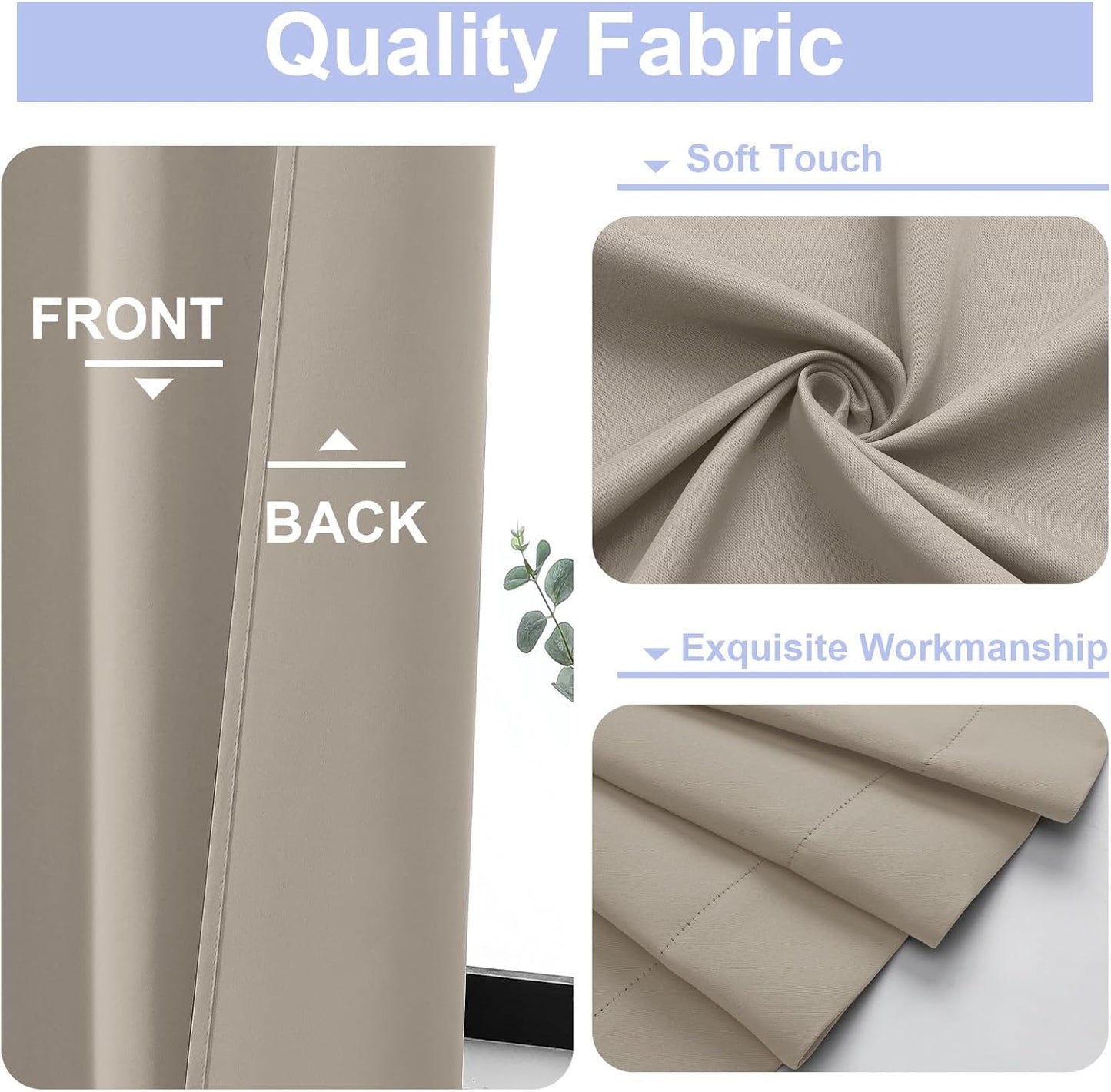 Simplebrand Ava Blackout Curtains for Patio 108 Inches Long 2 Panels Set, Solid Thermal Insulated Room Darkening Rod Pocket Window Treatment Curtains Blackout Drapes, W50 x L108 Inch, Stone