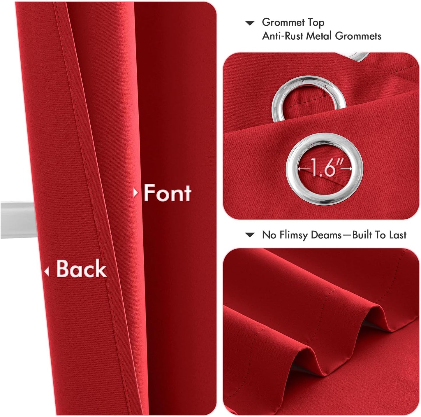 MIULEE Christmas Red Blackout Curtains for Bedroom Living Room 84 Inches Long 2 Panels, Thermal Insulated Room Darkening Drapes Solid Grommet Top Light Blocking Window Treatments 40x84 Inch