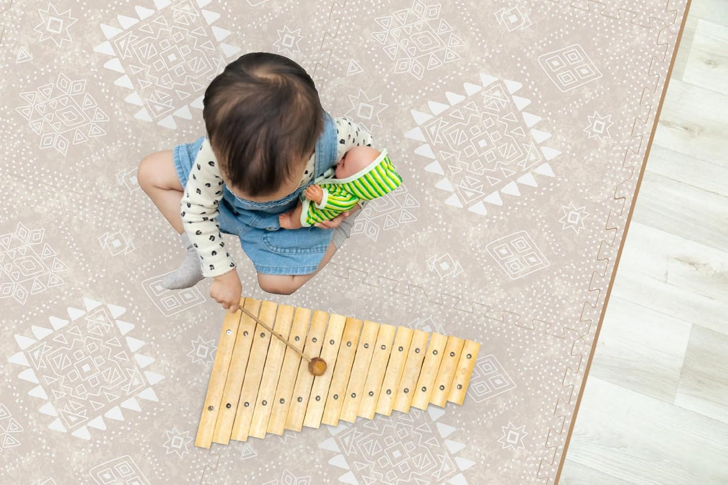 MOON WALKERS Stylish Boho Baby Play Mats for Floor, Play Mat for Babies and Toddlers, Non-Toxic, Soft, Thick, Tummy Time Mat for Crawling (Moon Mist, Standard 6x4ft | 6 Tiles)