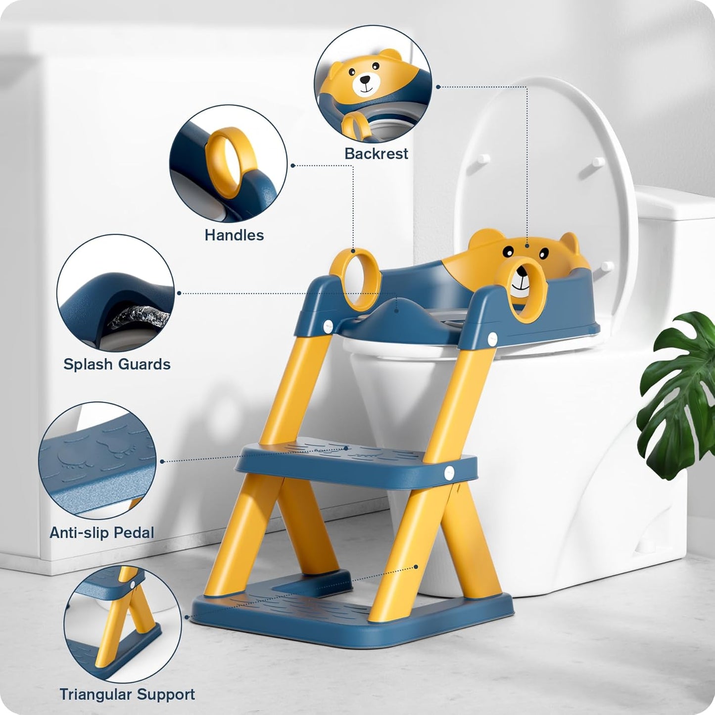 Potty Training Seat, Upgrade Toddler Toilet Seat for Kids Boys Girls, 2 in 1 Potty Training Toilet for Kids, Splash Guard Anti-Slip Pad Step Stool（Upgraded Cushion）
