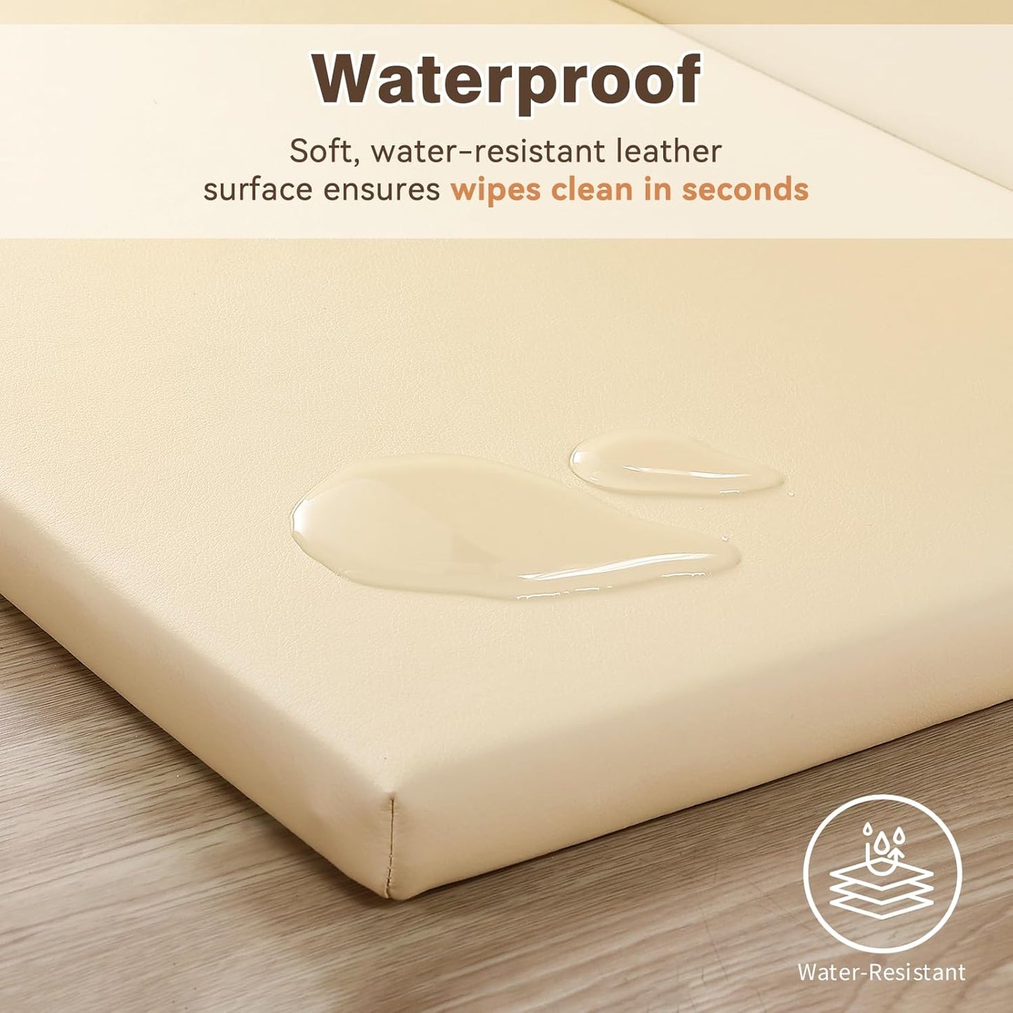 Foam Baby Play Mat: PU Leather Waterproof Kids Playmat - Trifold Floor Mat - Large Play Mat for Playpen Thick Pad Fodable Mattress Soft Toddler Mattress Infant Cushion for Preschool (Beige)