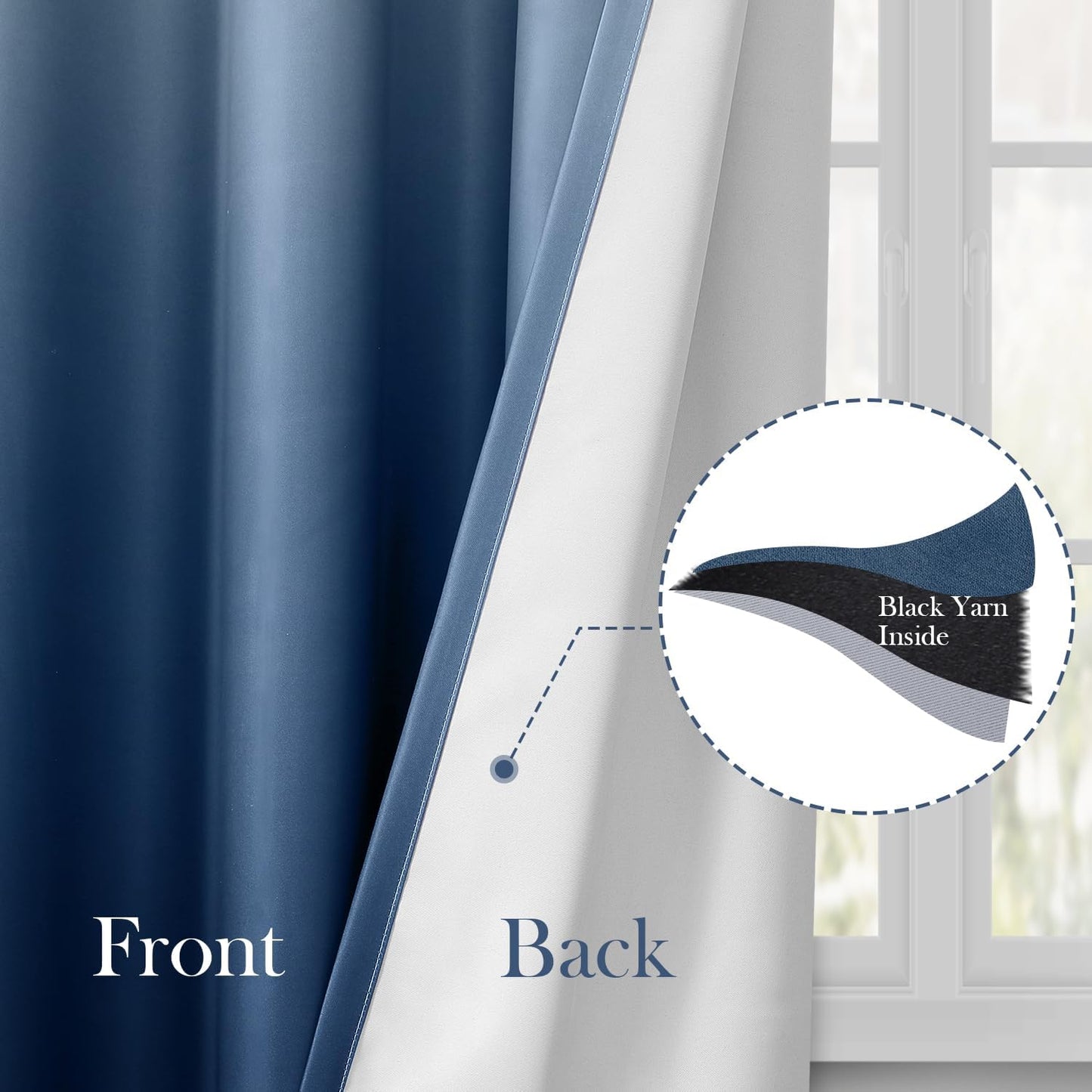 HOMEIDEAS Navy Blue Ombre Blackout Curtains 52 X 96 Inch Length Gradient Room Darkening Thermal Insulated Energy Saving Grommet 2 Panels Window Drapes for Living Room, Bedroom