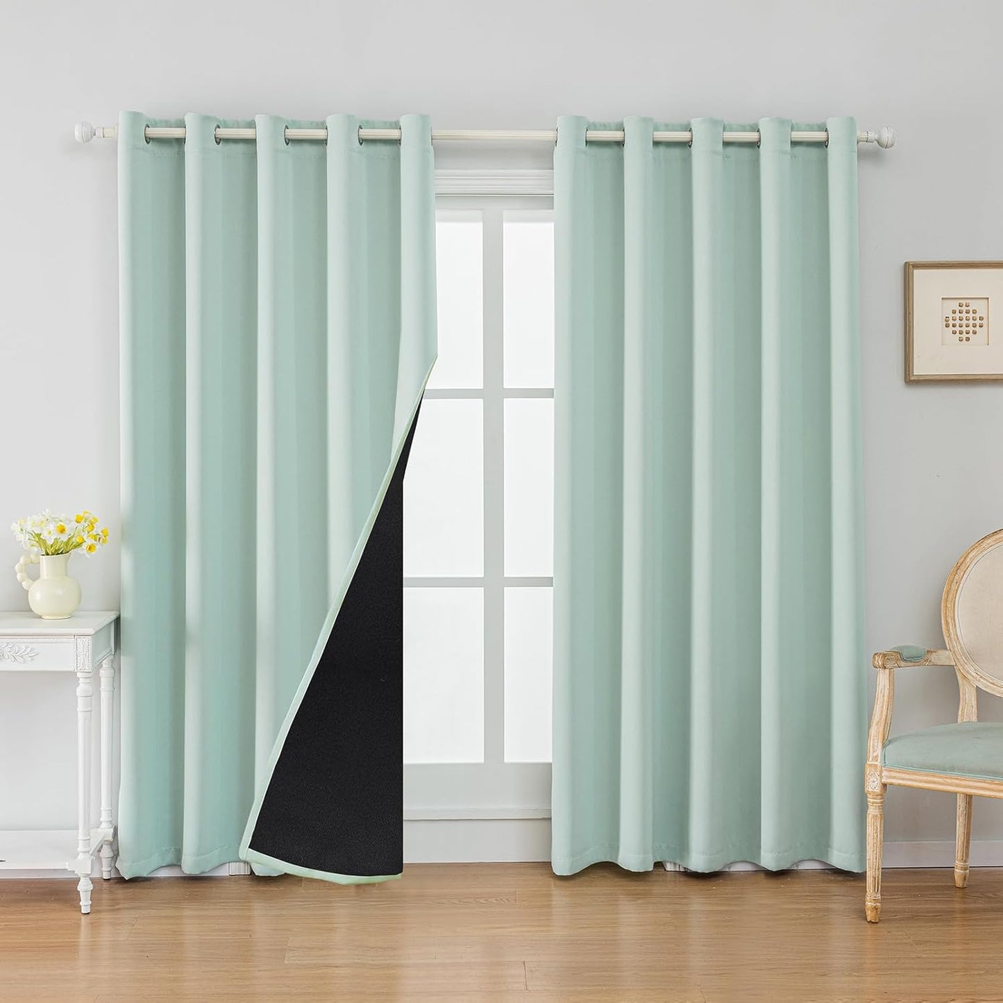 Anytime 100% Blackout Curtain Set, Thermal Insulated & Energy Efficiency Window Draperies for Guest Room, Full Shading Panels for Shift Worker and Light Sleepers（Light Blue, 2 Panels, 70W x 95L）