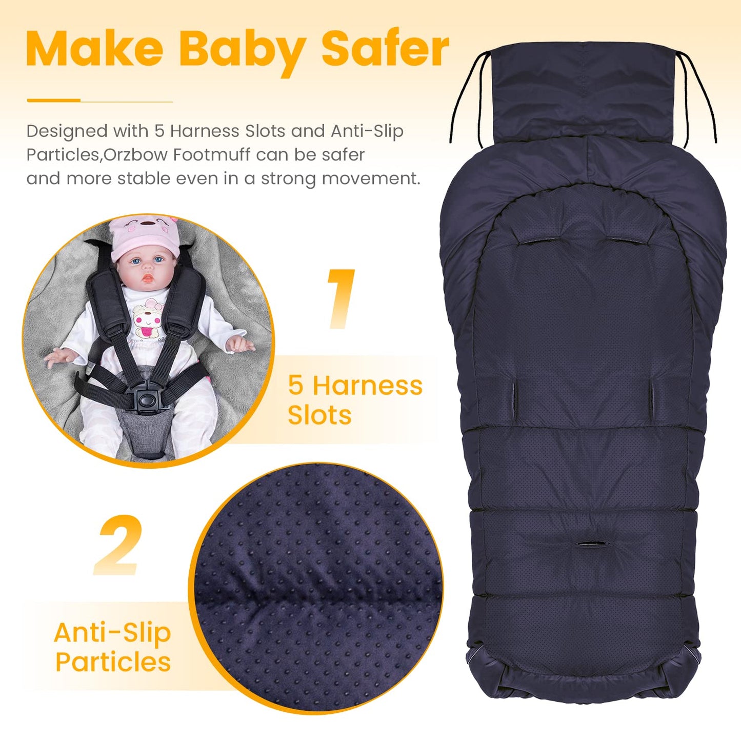 Orzbow Warm Bunting Bag Universal,Stroller Sleeping Bag Cold Weather,Waterproof Toddler Footmuff(Blue,Large)