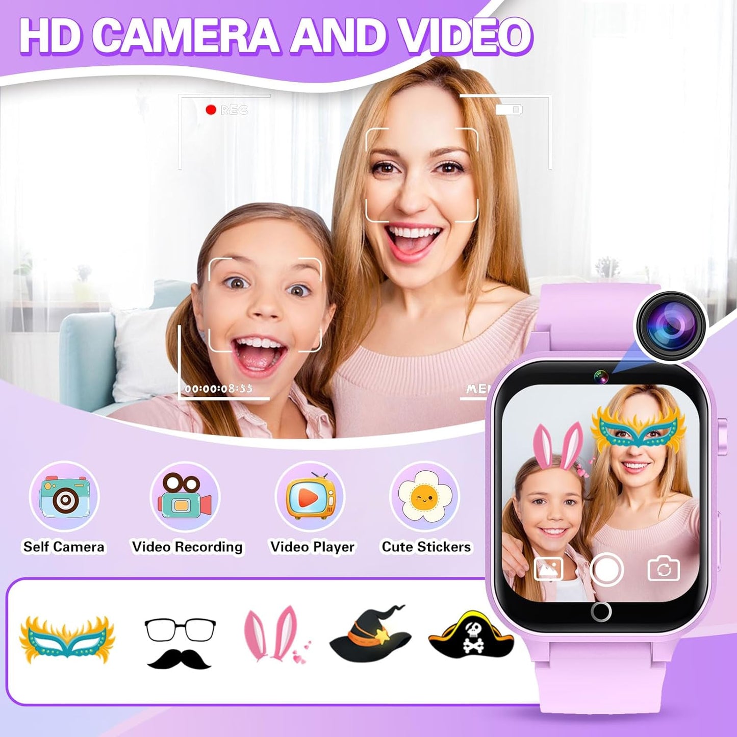 Vakzovy Kids Smart Watch Girls Gift for Girls Age 6-12, HD Touchscreen Kids Watch with 26 Games Camera Video Music Player Pedometer Educational Toys Christmas Birthday Gifts 5 6 7 8 9 10 Year Old