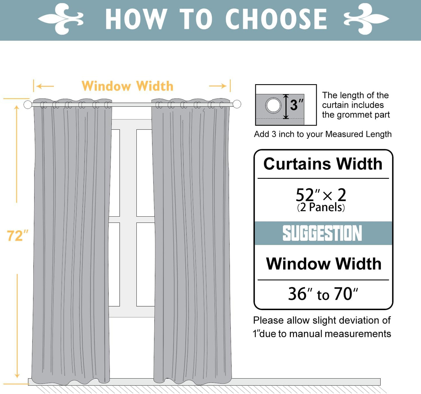 ChrisDowa Blackout Curtains 72 inches Long for Bedroom - 2 Panels Set Grommet Thermal Insulated Room Darkening Curtains for Living Room (Aqua, 52 x 72 Inch)