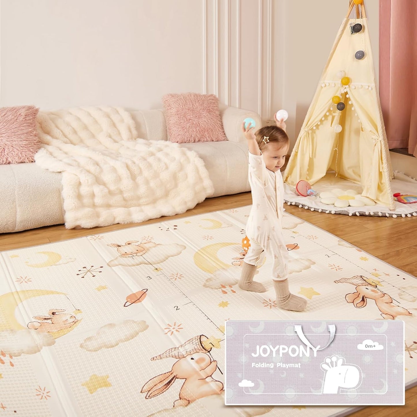Baby Play Mat, 47 x 47 Inch Foldable Play Mats for Babies and Toddlers, Waterproof & Anti-Slip Portable Baby Floor Mat for Baby Playpen, Baby Mat for Floor with Travel Bag