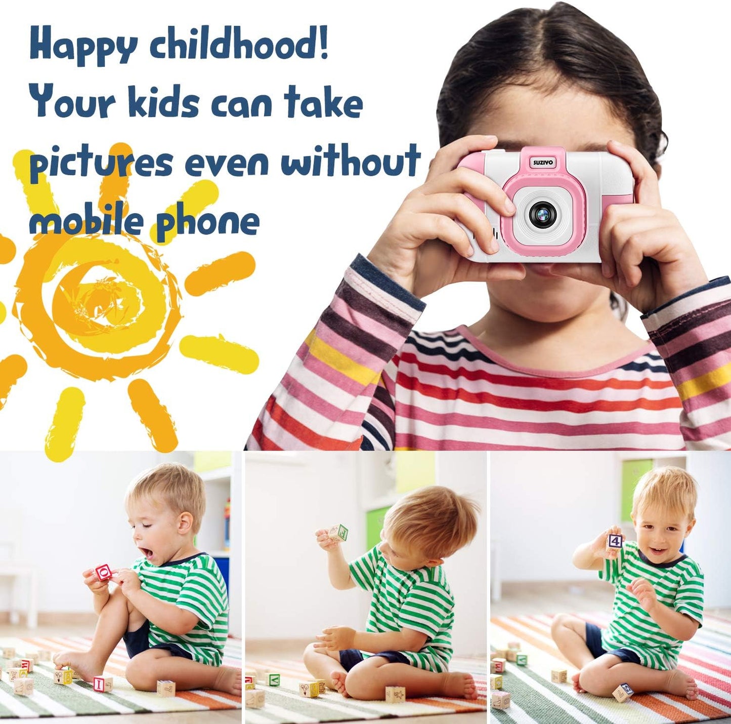 Kids Camera, SUZIYO Children Digital Selfie Video Camcorder 1080P Dual Lens 2.4 Inch HD, Birthday Christmas Electronic Gifts Toys for Age 3-9 Years Old Toddlers Girls Boys with 32G TF Card,Pink