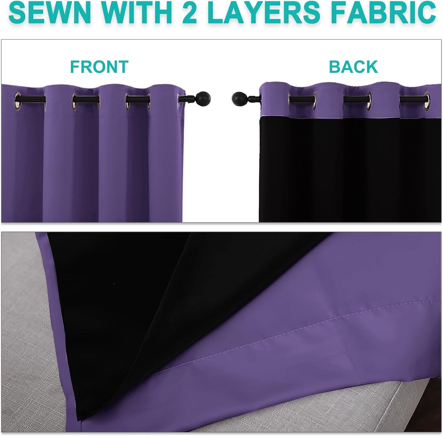 NICETOWN Lilac Purple Full Shade Curtain Panels, Pair of Energy Smart & Noise Blocking Out Blackout Drapes for Dining Room Window, Thermal Insulated Guest Room Lined Window Dressing, 55 x 78 inch