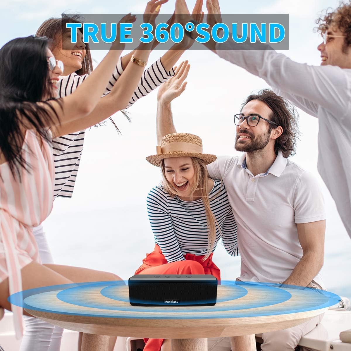 Bluetooth Speaker,MusiBaby Speakers Bluetooth Wireless,Outdoor,Waterproof,PortableSpeaker,Booming Bass,Stereo,Dual Pairing,24H Play,Wireless Speakers for Home,Hiking,Travel-Black