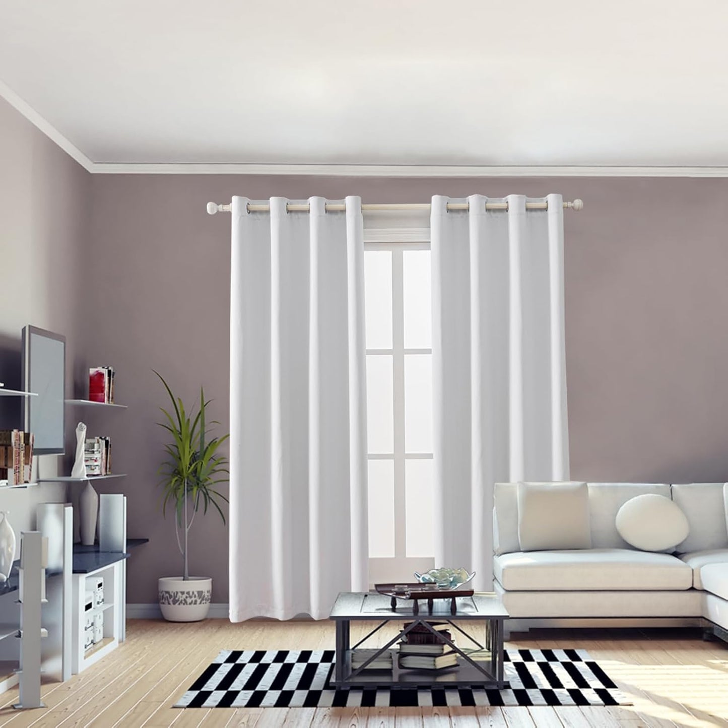 Anytime 100% Blackout Curtain Set, Thermal Insulated & Energy Efficiency Window Draperies for Guest Room, Full Shading Panels for Shift Worker and Light Sleepers（Greyish White, 2 Panels, 52W x 95L）