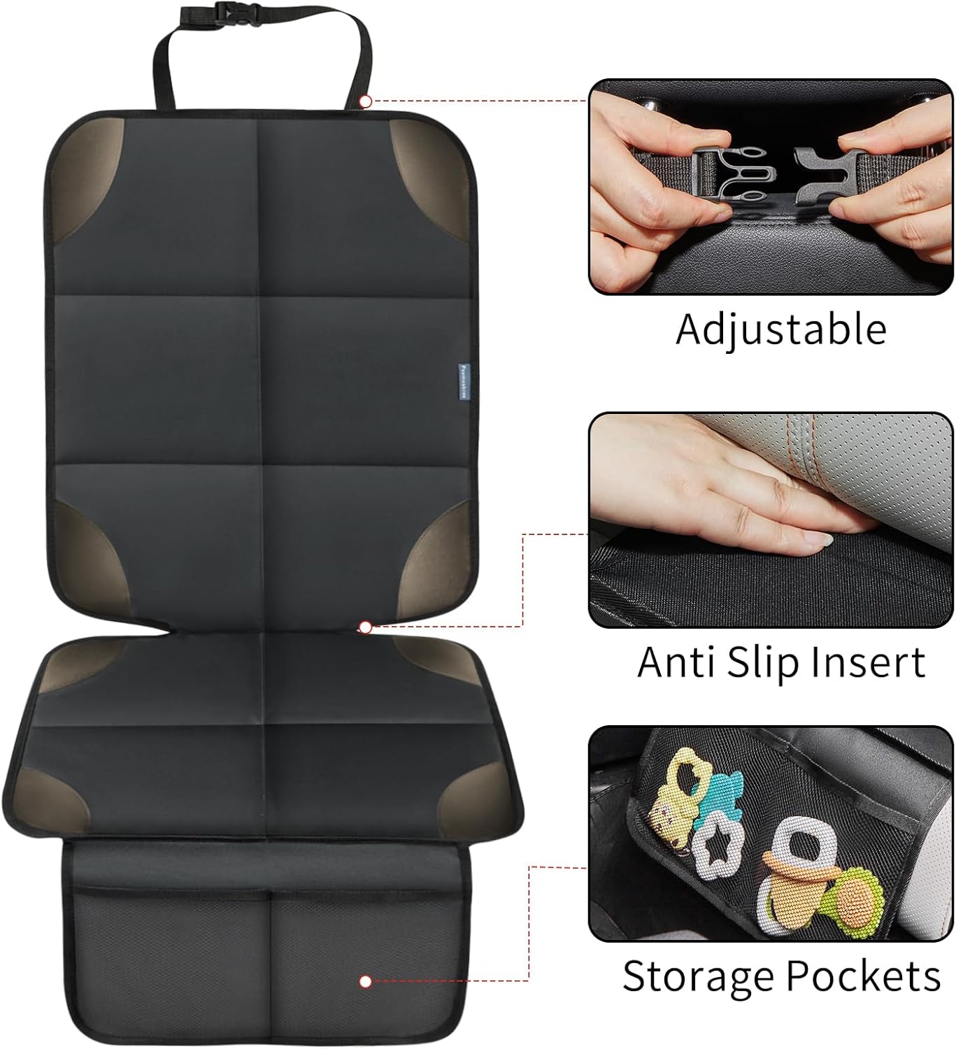 Car Seat Protector for Child Carseat, 2 Pack Protect Car Seats Cover for Baby with Thickest Padding and Non-Slip Padded Backing Mesh Pockets Kids Pets Car Back Seat Protectors(Darkgrey)