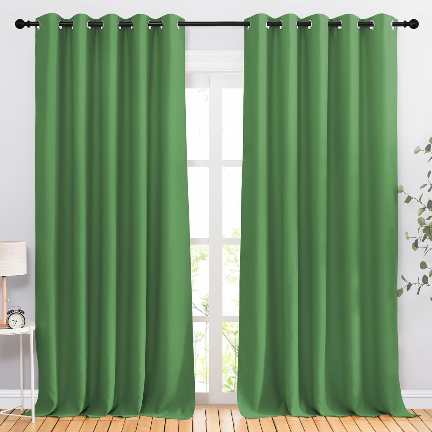 NICETOWN Room Darkening Curtains for Room Divider, Grommet Thermal Curtains Light & Sound Reducing Window Treatments for Sliding Glass Door, W66 x L118, Forest Green, 2 Panels