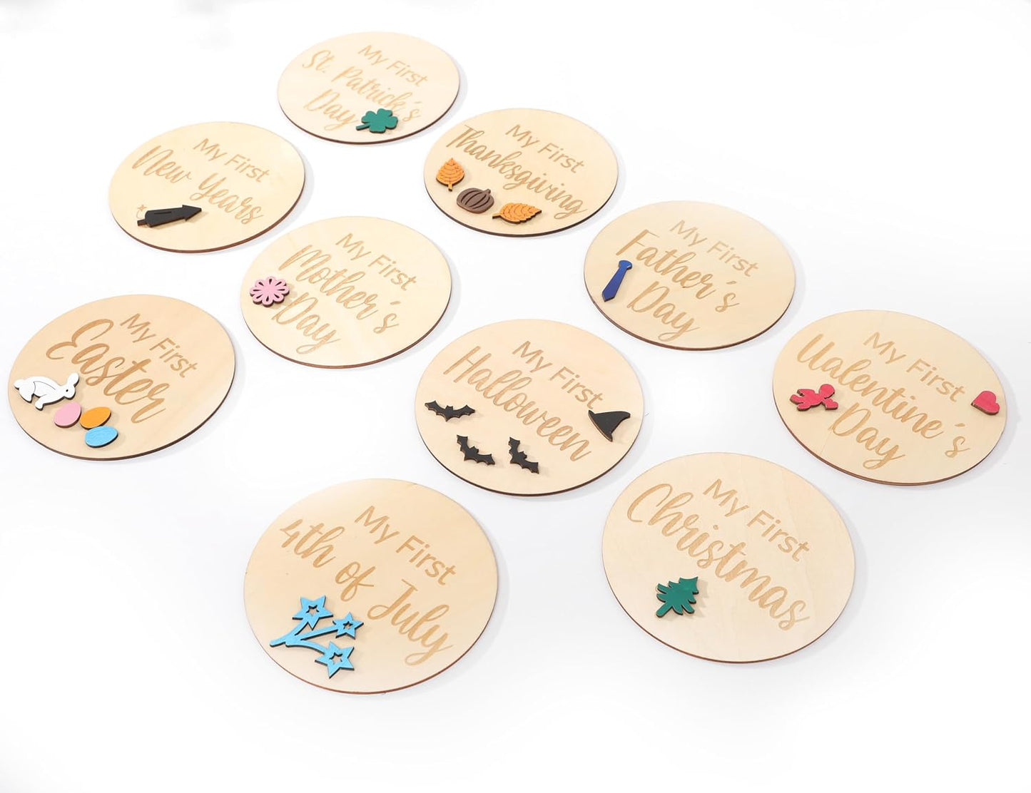 My First Holiday Milestone Cards - Baby First Holiday Wood Sign Baby Shower,Holiday Monthly Milestones,Baby First Halloween/Hanksgiving/Christmas/Valentine's Day/St. Patrick's Day/Easter