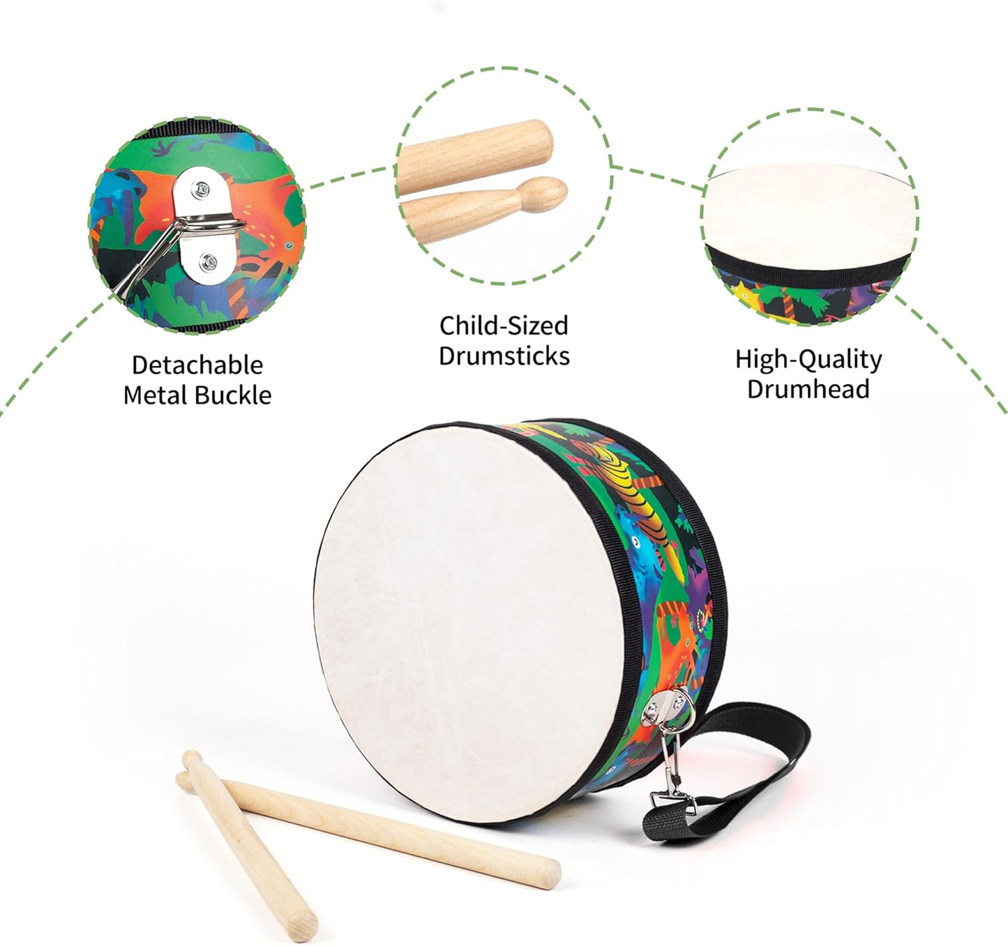 Kids Drum Set with Adjustable Strap: Toddler Musical Instrument for Ages 3-5, Wearable Drum Kit with Drumsticks, Educational Percussion Toy for Rhythm Music Development (Black)