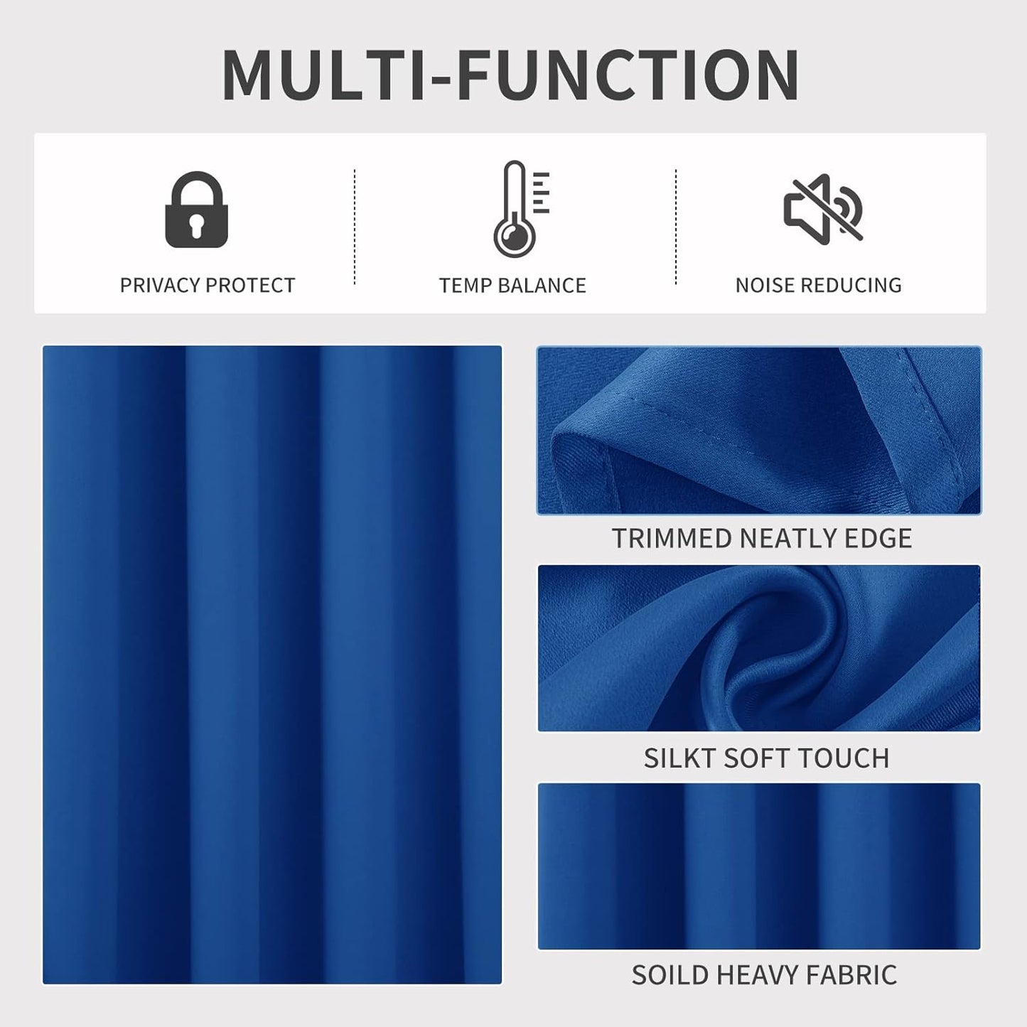 Joydeco Blackout Curtains 108 Inches Long 1 Panel, Thermal Insulated Long Curtains& Drapes 1 Piece, Room Darkening Grommet Drapes for Living Room Bedroom Window (W70 x L108 Inch, Royal Blue)