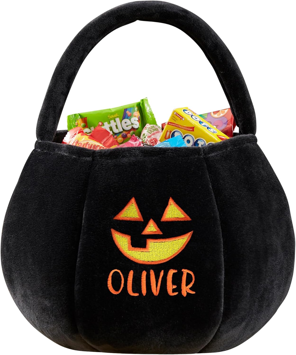 Personalization Universe Jack-o'-Lantern Embroidered Plush Halloween Treat Bag, Candy Bag, Perfect for Trick or Treating