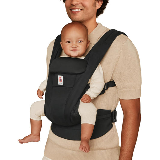 Ergobaby Omni Deluxe Baby Carrier Newborn to Toddler - Breathable Baby Carriers for Summer - All-Position Carrier with Enhanced Lumbar Support & Airflow (7-45 Pounds), Cotton, Onyx Black