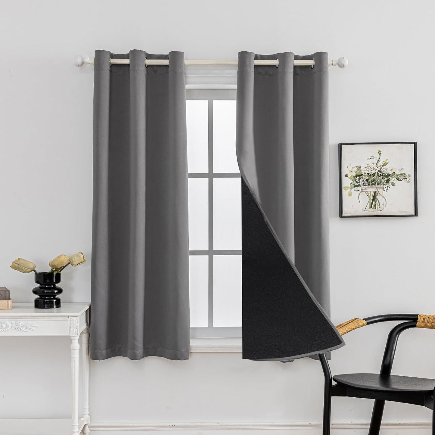 Anytime 100% Blackout Curtain Set, Thermal Insulated & Energy Efficiency Window Draperies for Guest Room, Full Shading Panels for Shift Worker and Light Sleepers（Grey, 2 Panels, 42W x 45L）