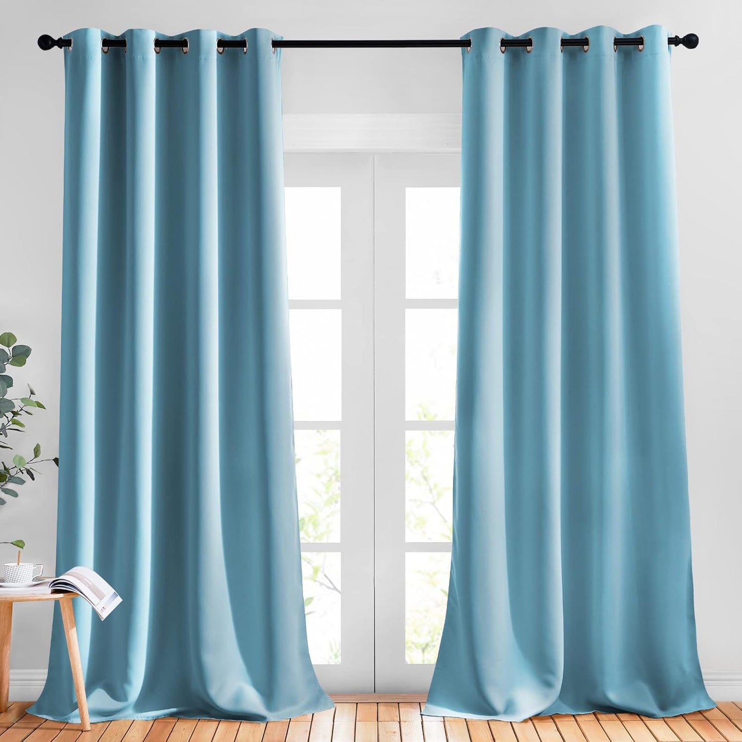 NICETOWN Room Darkening Curtain Panels - (52 inches W x 108 inches L, Teal Blue, 2 Panels) Toddler Boy Bedroom Drapes with Grommet Top, Energy Smart Window Treatment Curtains