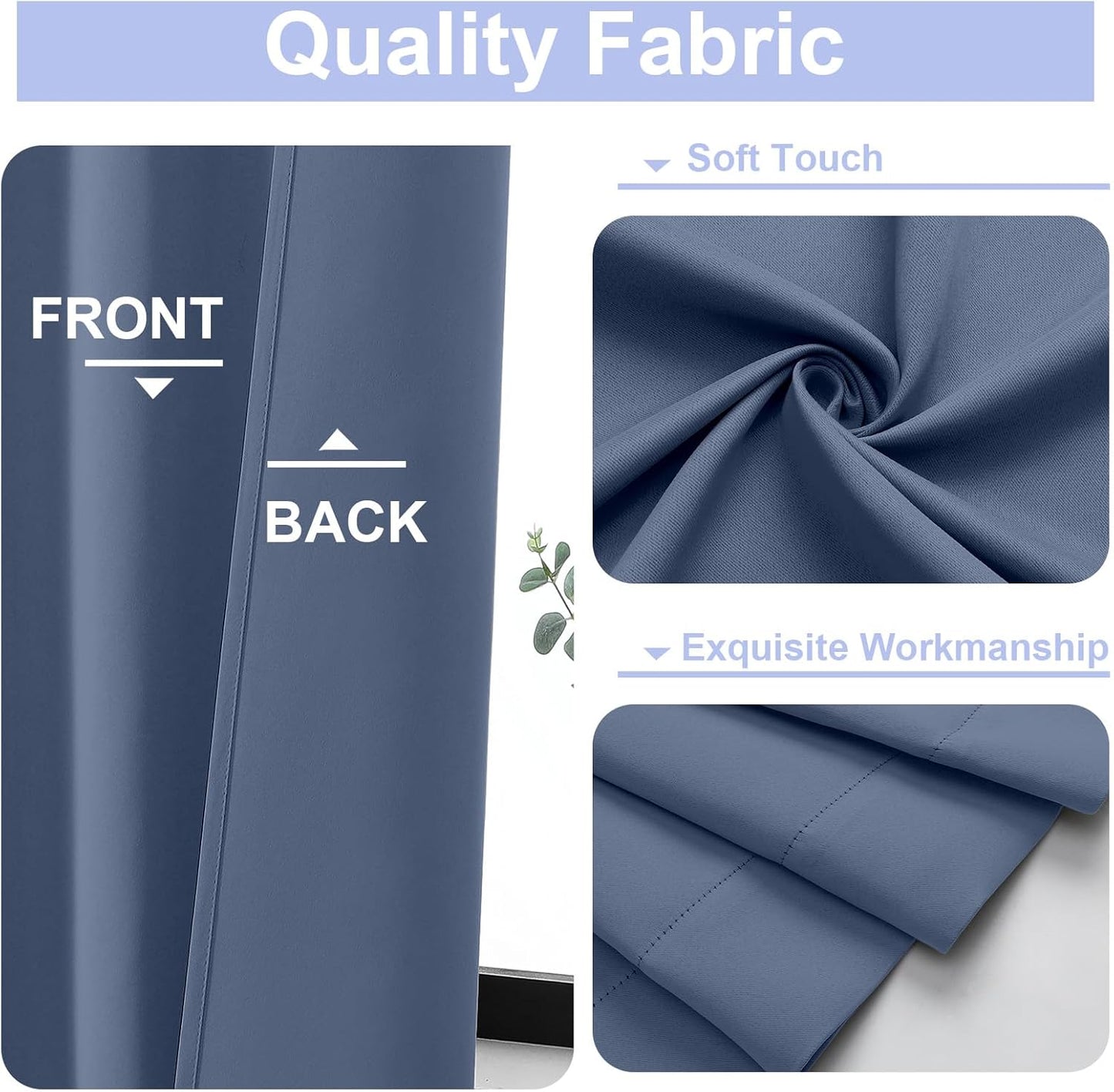 Simplebrand Ava Denim Blue Blackout Curtains for Bedroom 72 Inch Length 2 Panels, Privacy Thermal Insulated Rod Pocket Door Window Curtains for Patio French Door Front Door, W40 x L72 Inch, Denim Blue
