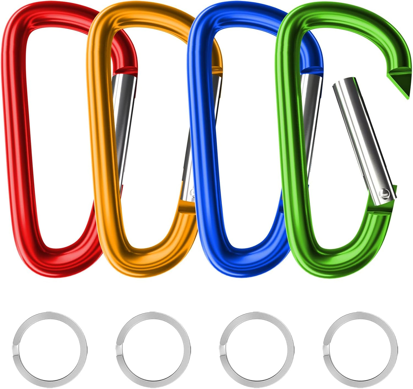 sprookber 4" & 5" Extra Large Aluminum Carabiner D Ring, Caribeener Clips, Spring Snap Hook for Keychain Clip, Set of 4