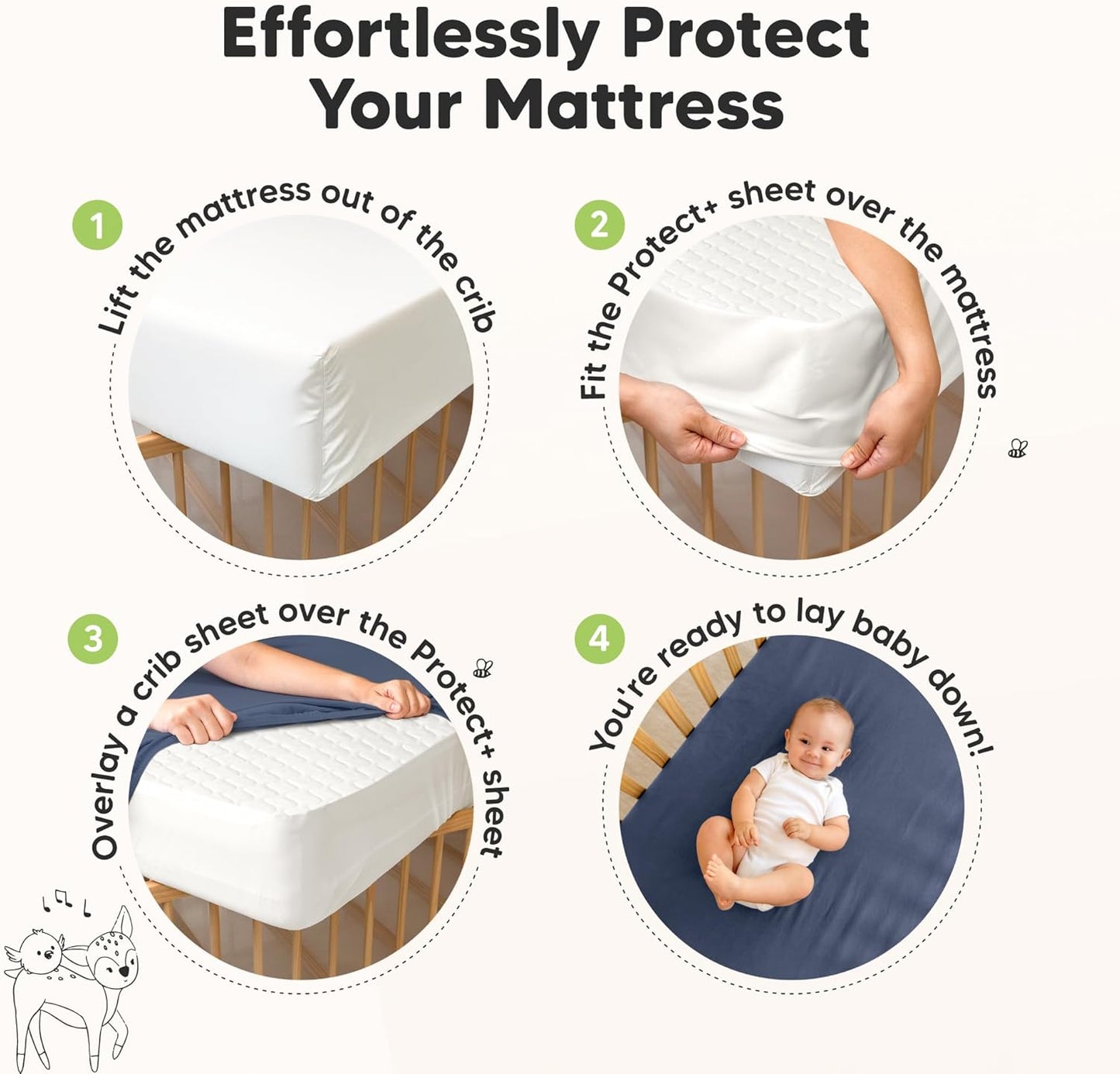 Waterproof Crib Mattress Protector Cover Fitted - 2-Pack Quiet Baby Crib Mattress Pad Sheets, 52" x 28" Soft Quilted Cotton Baby Sheet, Machine Washable, Easy Fit, Durable (Granite/Mavy)
