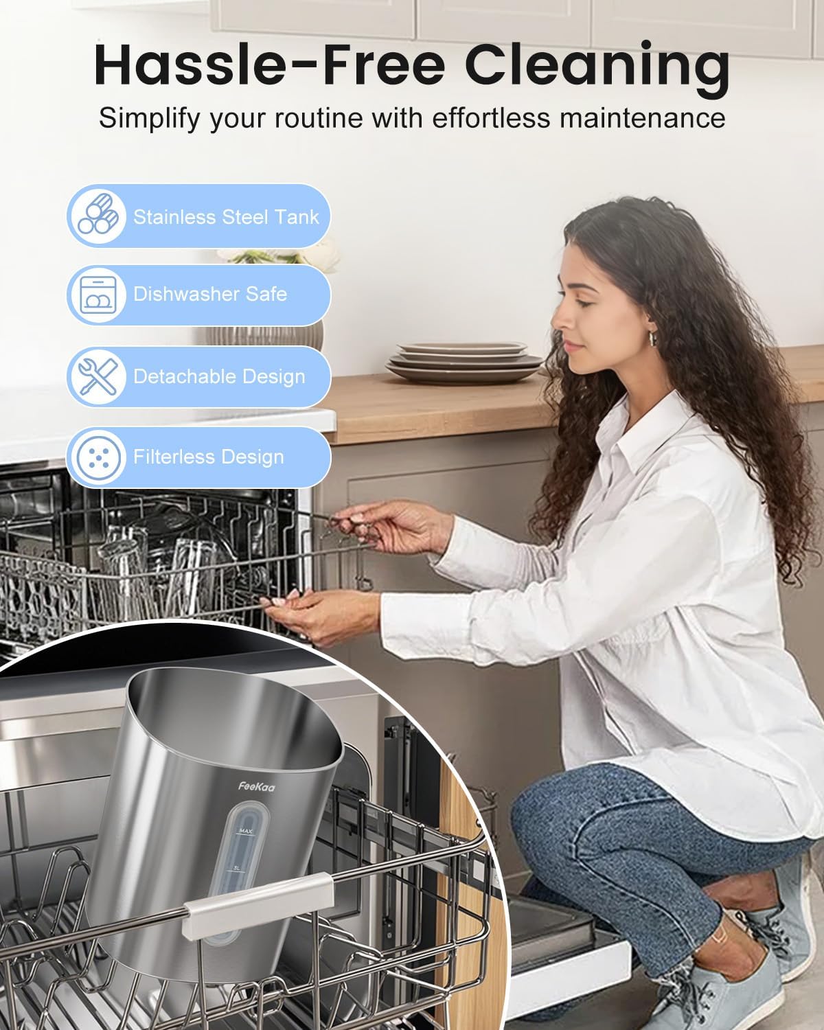 Feekaa Stainless Steel Humidifier Easy Clean, 4L/1Gal Cool Mist Humidifiers for Bedroom up to 500 sq ft, Dishwasher Safe Humidifier Large Room, Humidifiers for Bedroom Baby Nursery Living Room Office