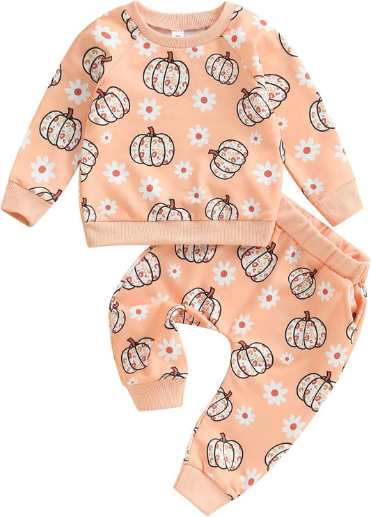 0-4T Toddler Boy Girl Halloween Outfit Fall Clothes Ghost Long Sleeve Sweatshirt Top Pants Baby Halloween Clothes
