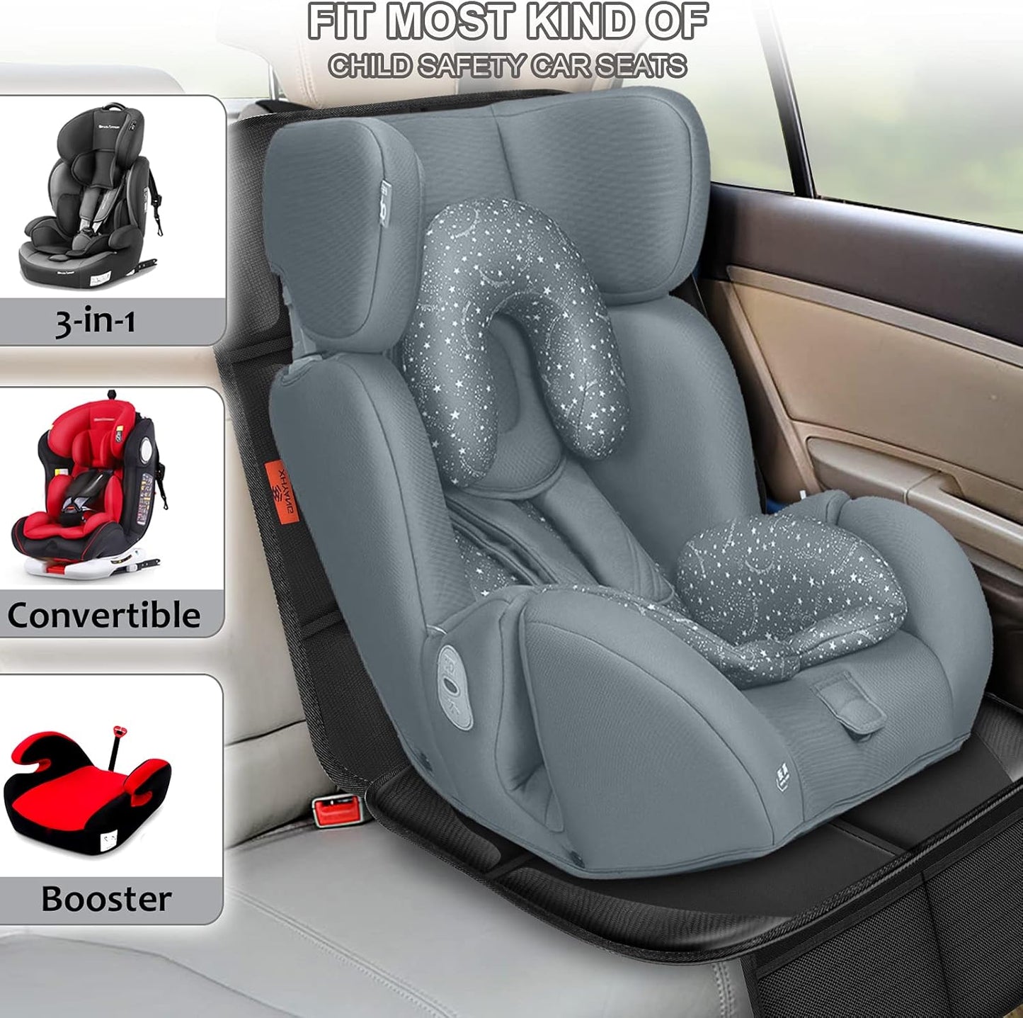 Car Seat Protector,Auto Car Seat Protectors Baby Carseat Waterproof & Durable 600D Fabric for Child Baby Car Seat Mat Vehicle Pet Cover 2 Storage Pockets (2 Pack)