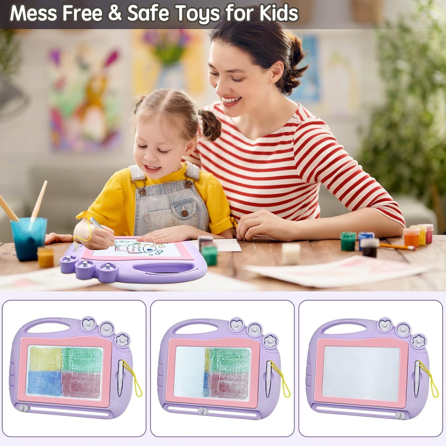 AiTuiTui Magnetic Drawing Board Toddler Toys for Girls Gifts, Erasable Sketch Writing Doodle Pad Travel Games for Kids in Car, Early Education Learning Skill Development Toys for Kids Toddlers