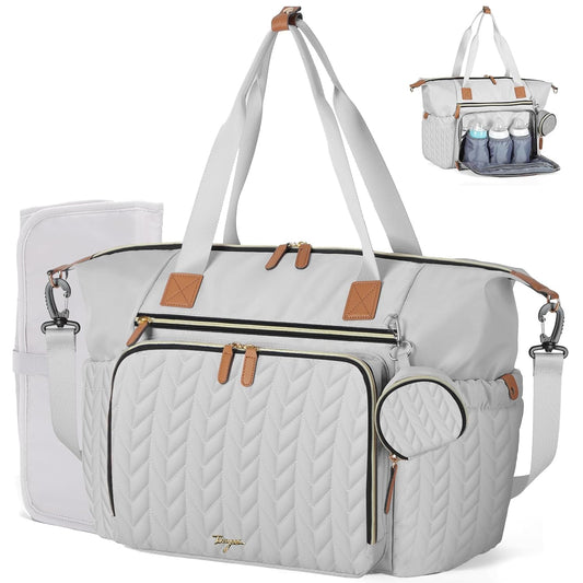 Diaper Bag Tote, Large Diaper Bags Waterproof, Hospital Bag for Labor Delivery, Baby Bag with Pacifier Case, Travel Diaper Tote with Changing Pad, Grey