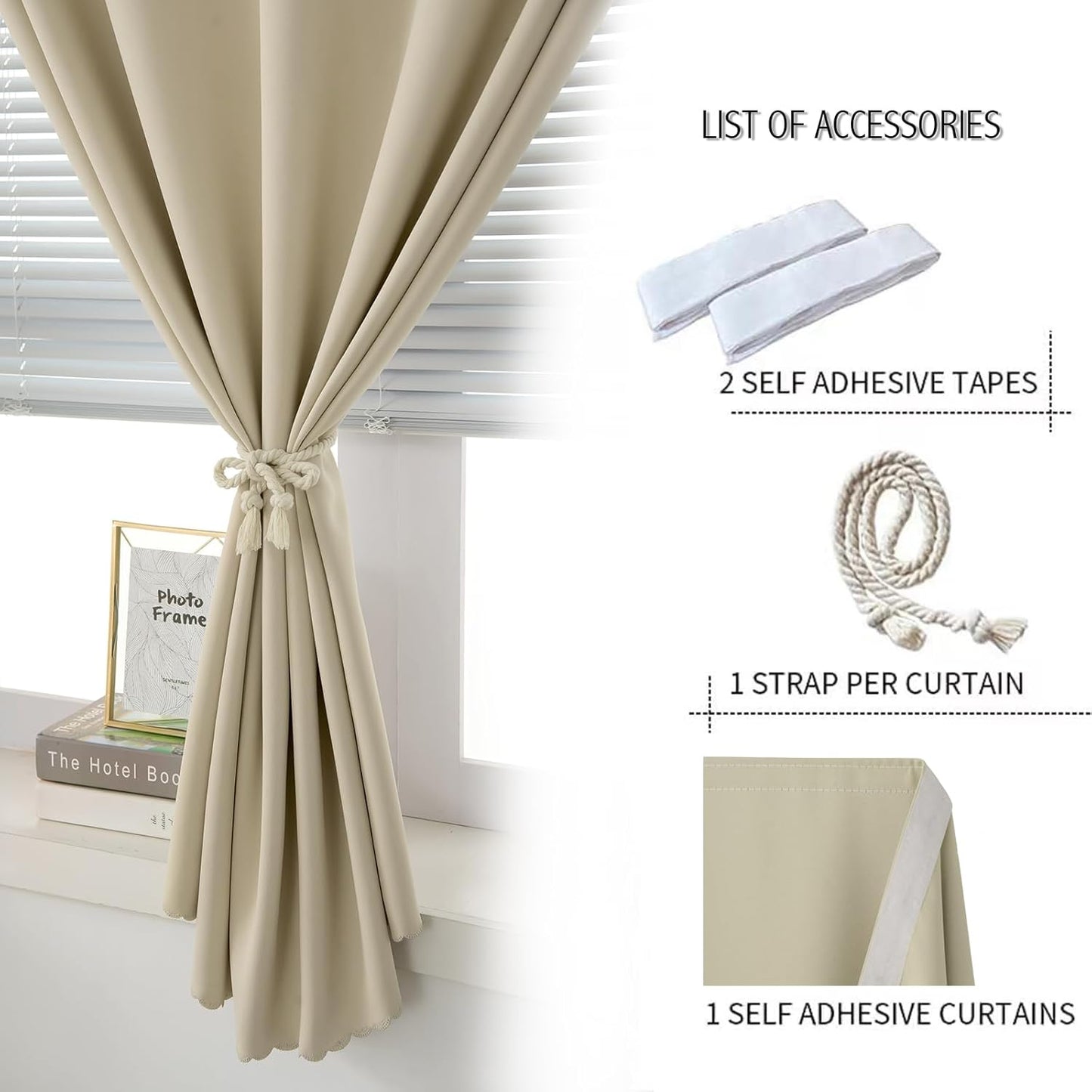 Self Adhesive Portable Blackout Curtains for Bedroom Easy to Install Window Thermal Lnsulated Kitchen Room Darkening Small Window Curtains, Cortinas Para Cuarto, 35"W X 59"L, Beige, 1 Panel