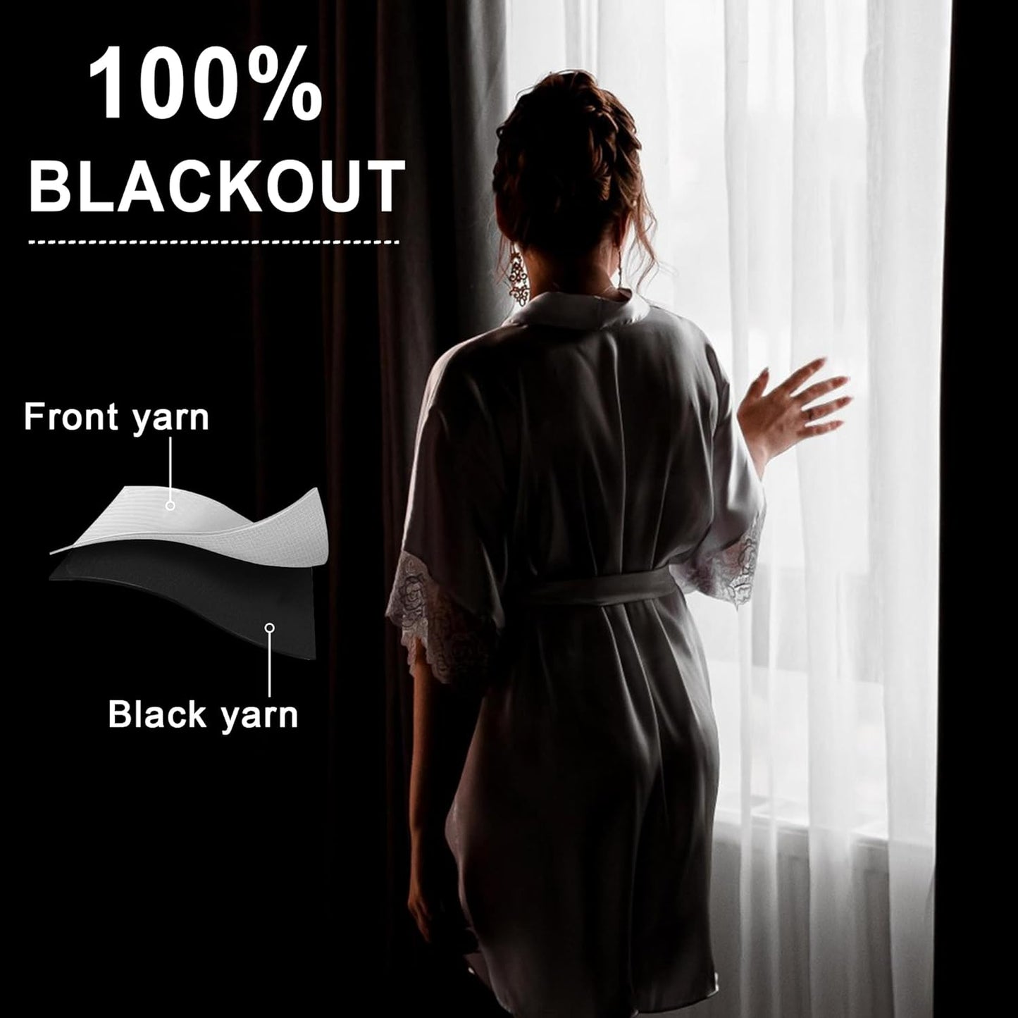 XWZO 100% Blackout Window Curtain Panels with Tiebacks- Noise Reduction and Light Blocking Rod Pocket Curtains with Black Liner for Studio, Basement Room, Biscotti Beige, W52 x L54, Set of 2
